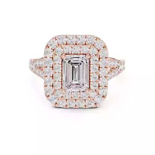 Emerald Cut Double Halo Pave split Shank Ring 3DM STL Video