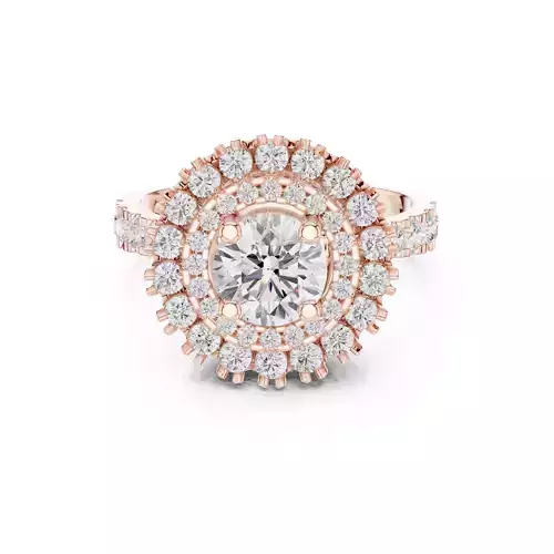 6mm Round Cut Double Halo Engagement Ring 3DM STL Video 3D print model