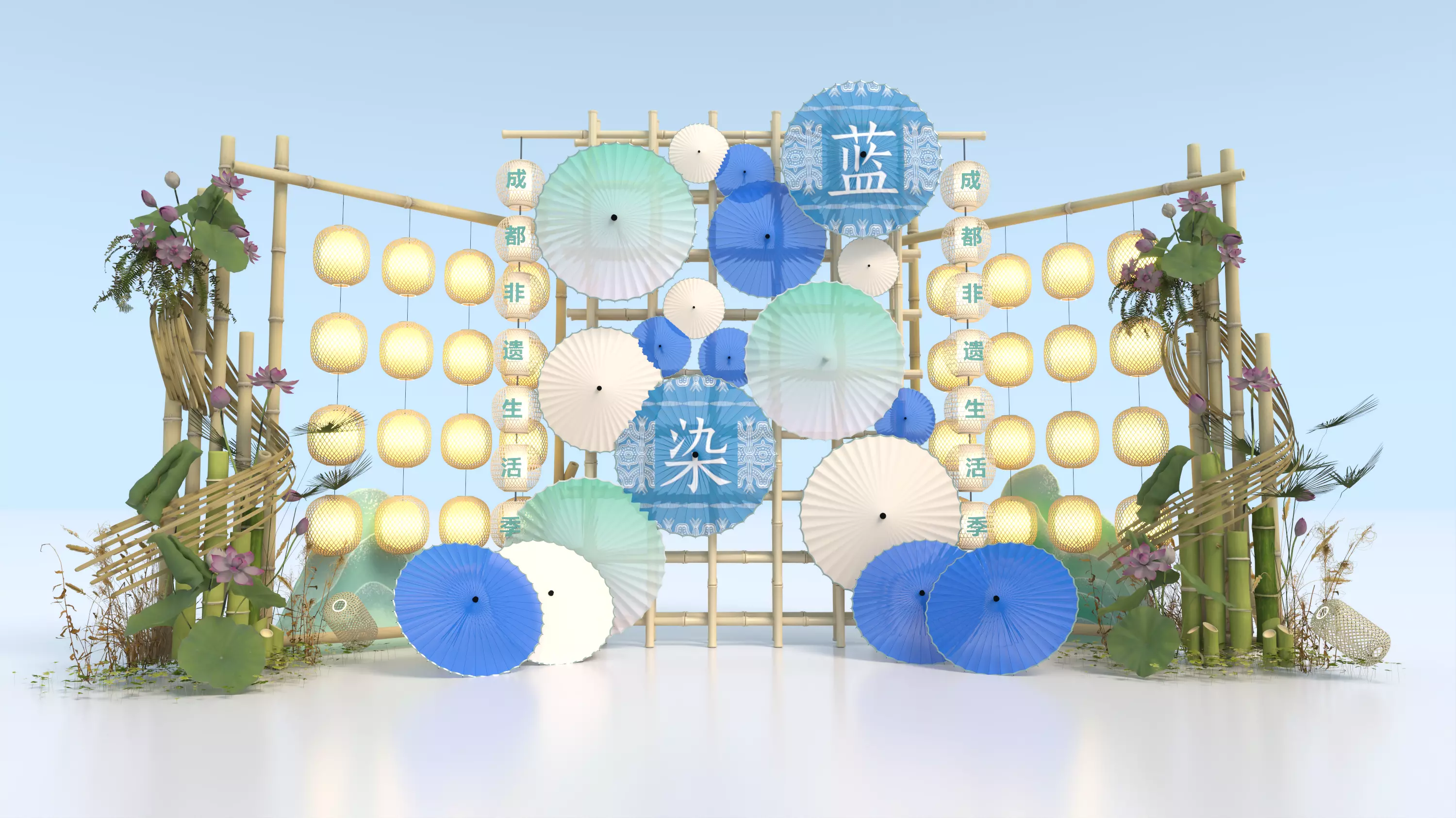 Chinese-style photo backdrop Low-poly 3D model