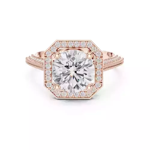 Round Cut Asscher Shape Halo Diamond Wedding Ring 3DM STL Video