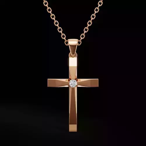 Elegant Cross Pendant With Round Center Stone 3D Model 