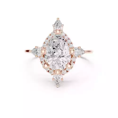 Pear Cut Halo Diamond Engagement Wedding Ring 3DM STL Video