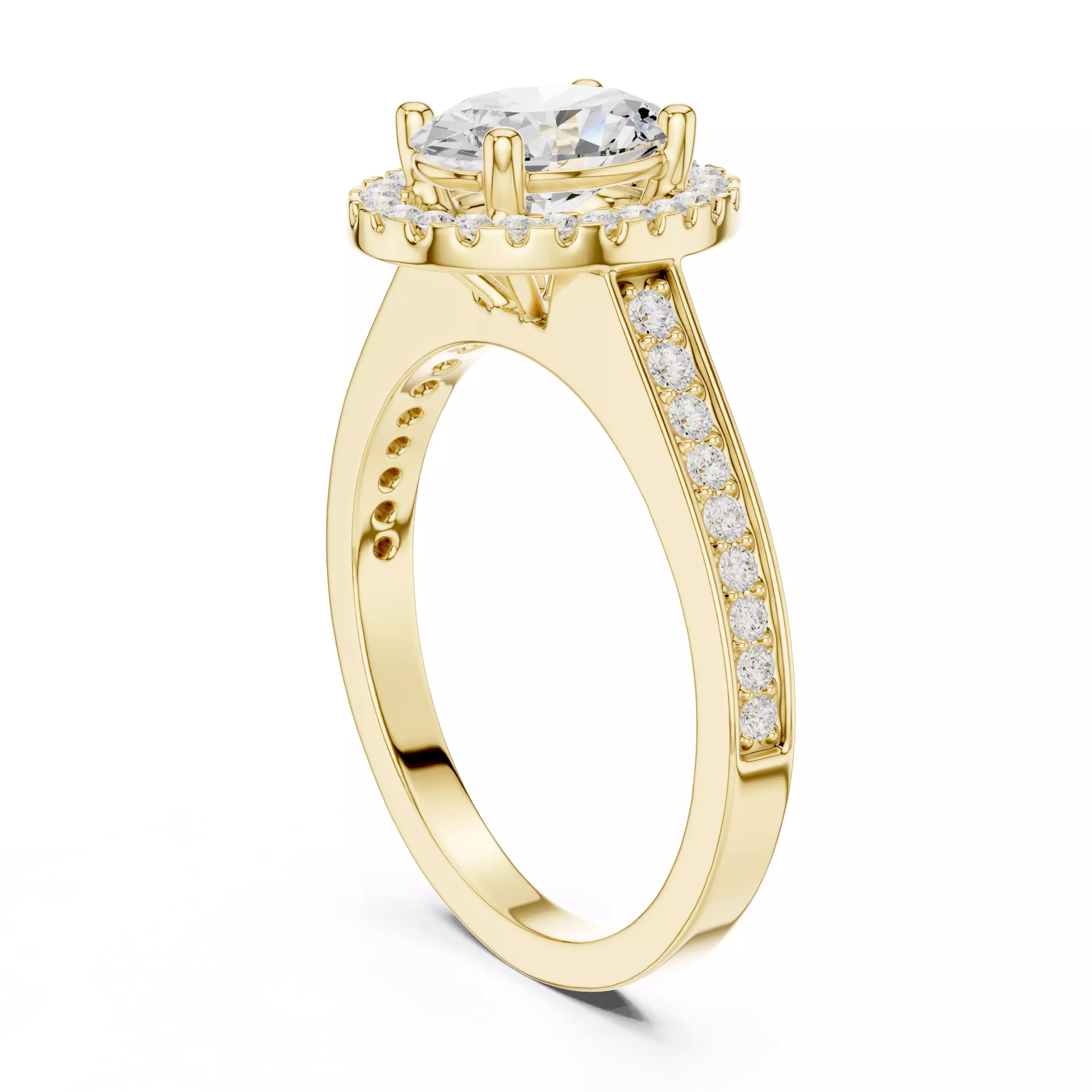 1Ct Oval Halo Diamond Engagement Wedding Ring 3DM STL Video 3D print model_6