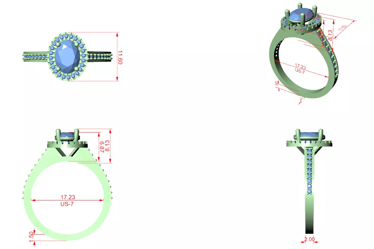 1Ct Oval Halo Diamond Engagement Wedding Ring 3DM STL Video 3D print model_12