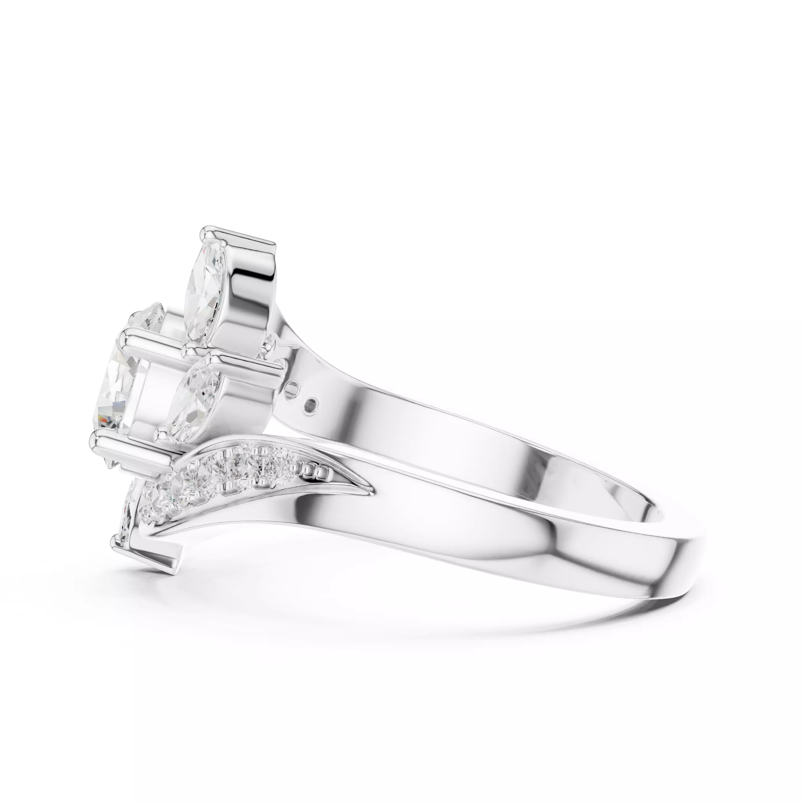 Round and Marquise Diamond Swirl Wedding Ring 3DM STL Video 3D print model_11