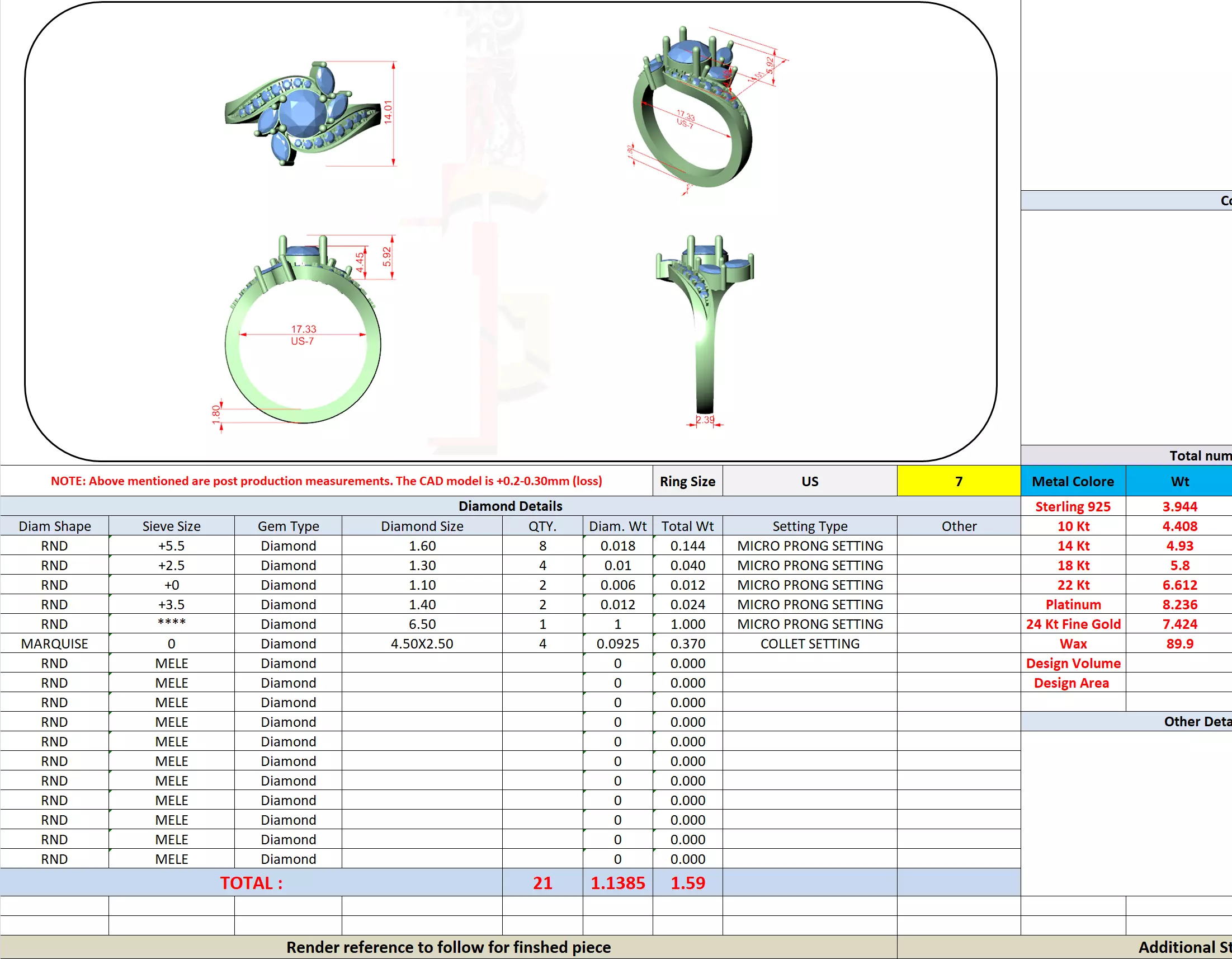 Round and Marquise Diamond Swirl Wedding Ring 3DM STL Video 3D print model_13