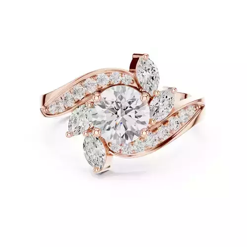 Round and Marquise Diamond Swirl Wedding Ring 3DM STL Video 3D print model