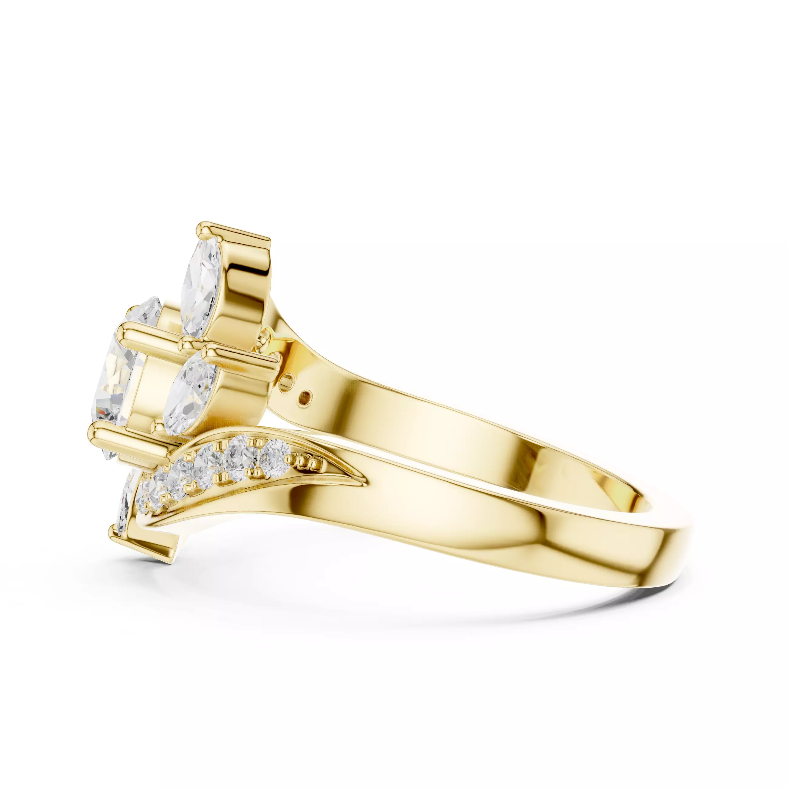 Round and Marquise Diamond Swirl Wedding Ring 3DM STL Video 3D print model_8