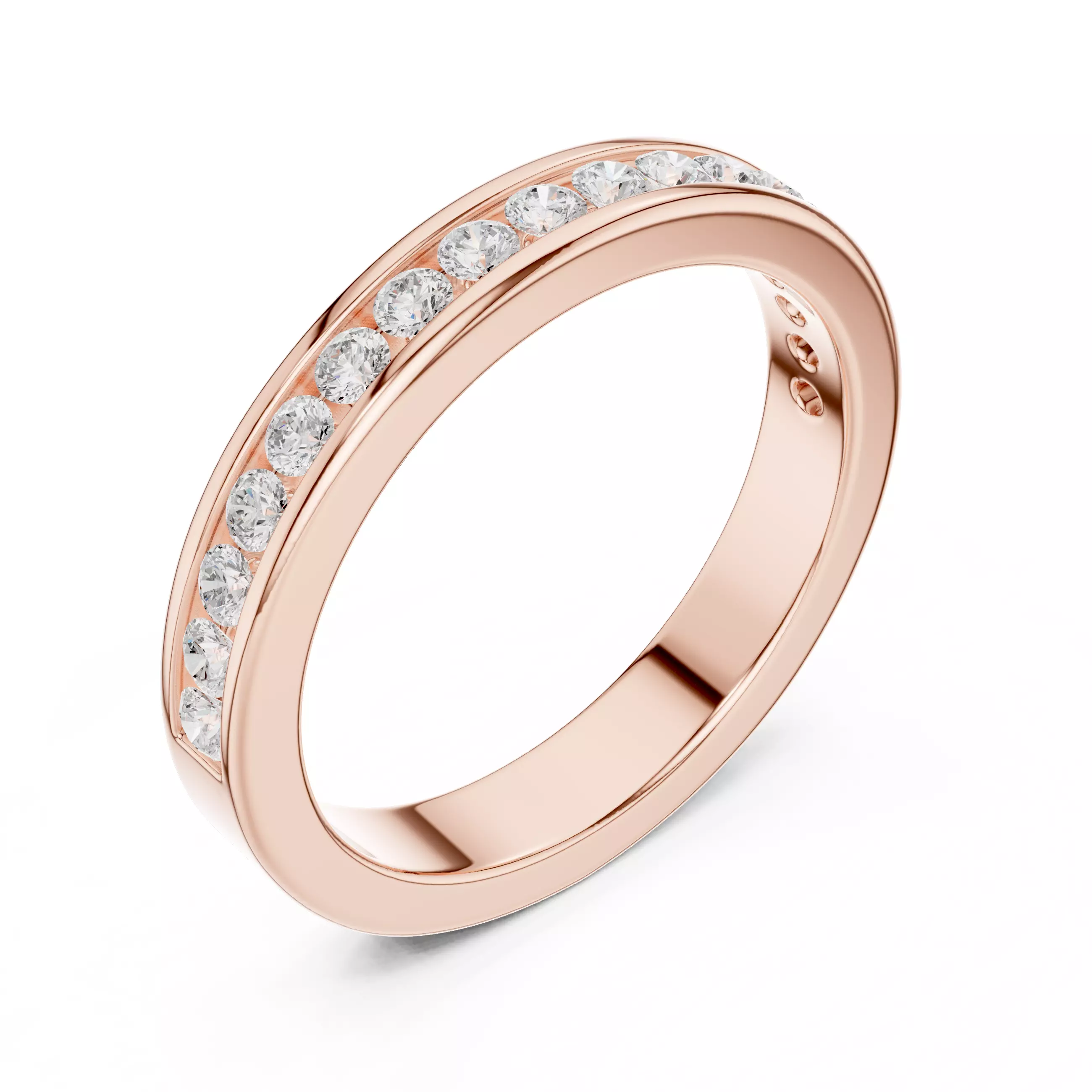 Channel Set Round Cut Half Eternity Wedding Band 3DM STL Video 3D print model_4