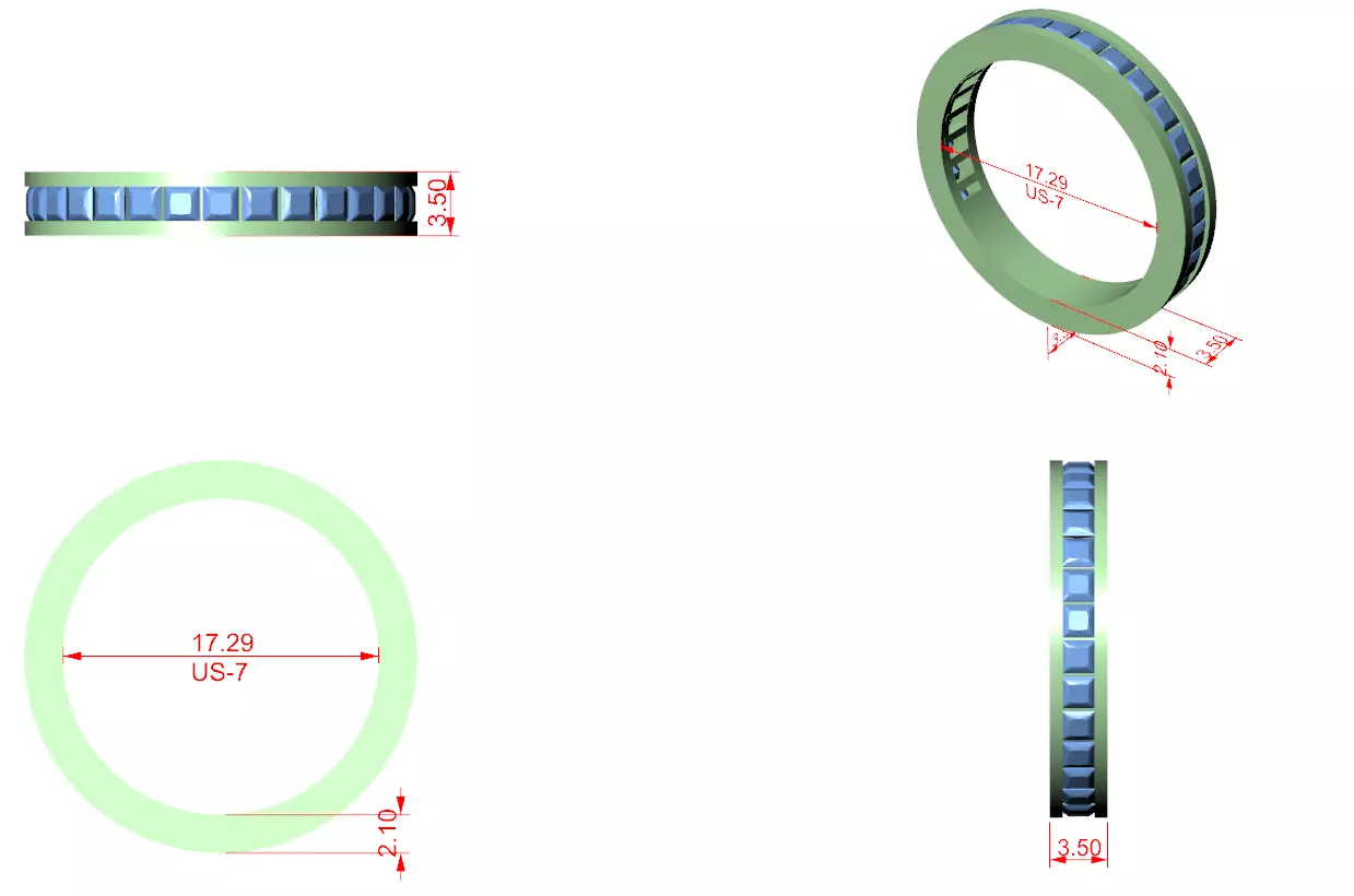 2mm Princess Cut Channel Set Stacking Wedding Band 3DM STL Video 3D print model_12