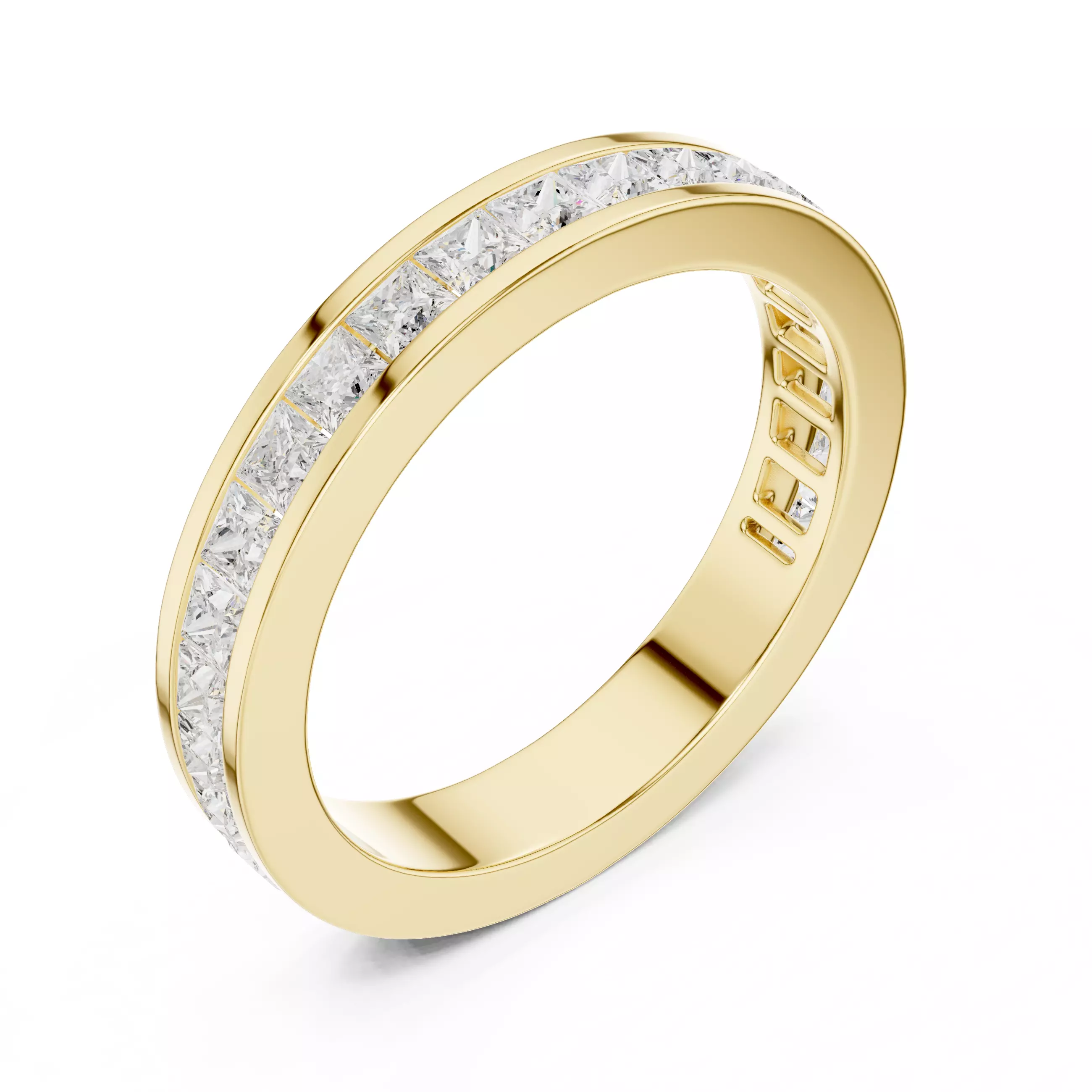 2mm Princess Cut Channel Set Stacking Wedding Band 3DM STL Video 3D print model_7