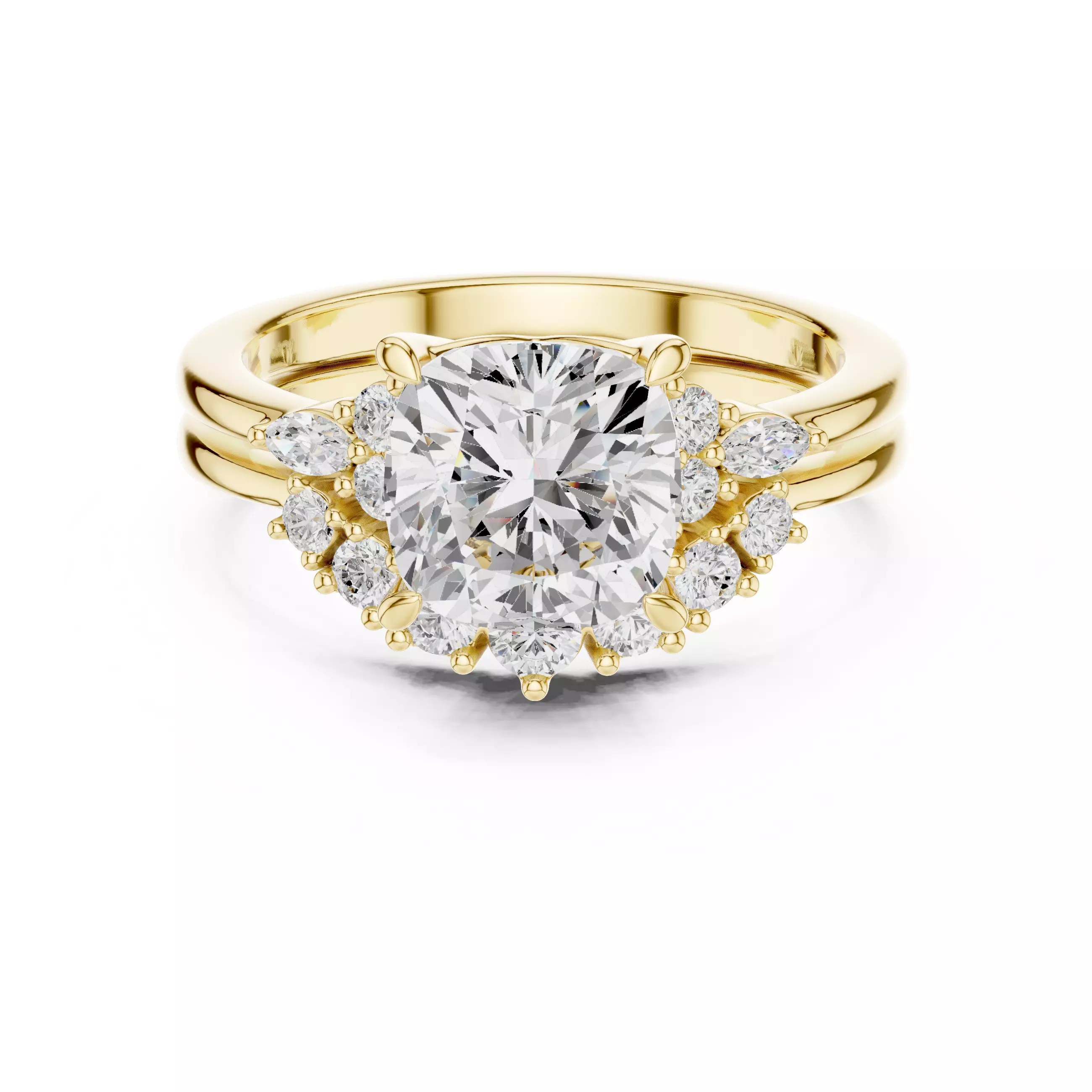 Cushion Cut Diamond Engagement Wedding Ring 3DM STL Video 3D print model_1