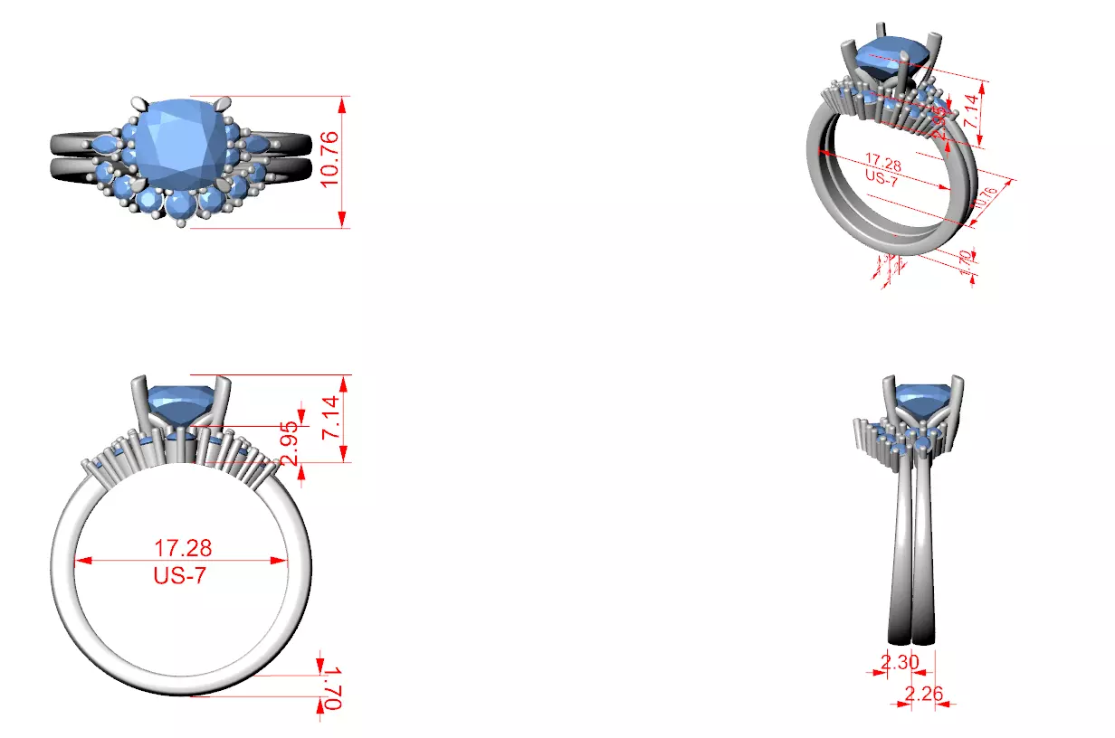 Cushion Cut Diamond Engagement Wedding Ring 3DM STL Video 3D print model_12