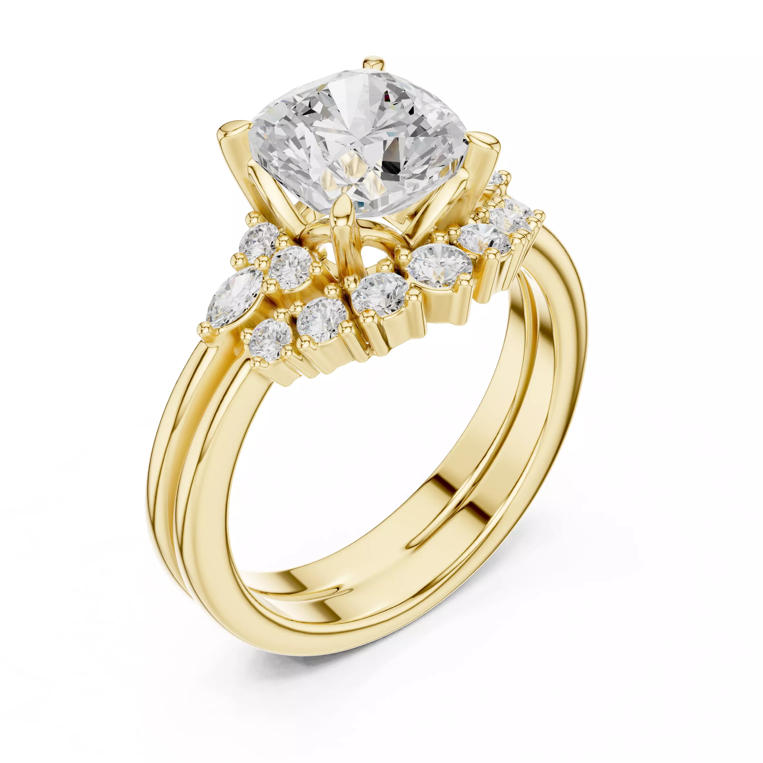 Cushion Cut Diamond Engagement Wedding Ring 3DM STL Video 3D print model_7