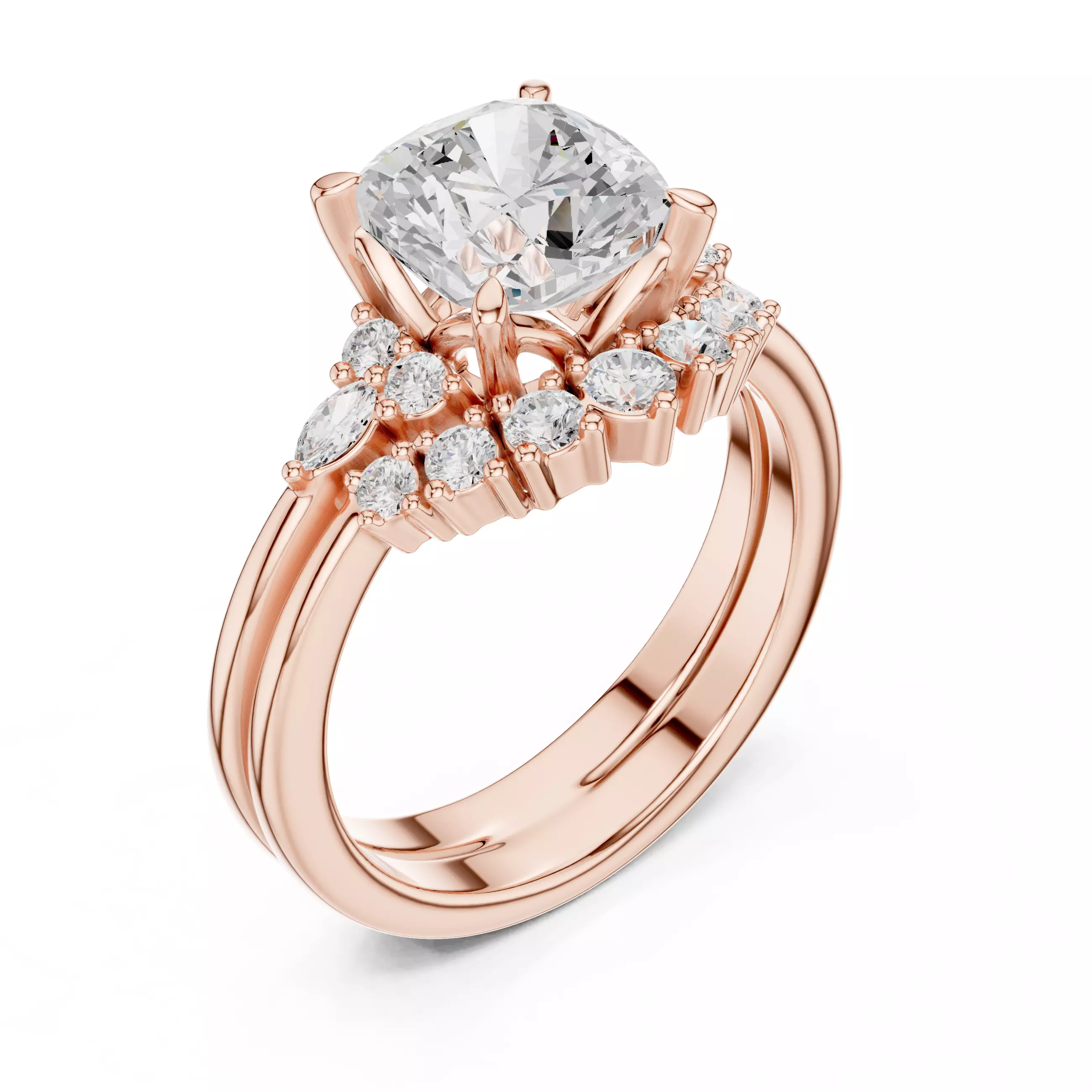 Cushion Cut Diamond Engagement Wedding Ring 3DM STL Video 3D print model_4