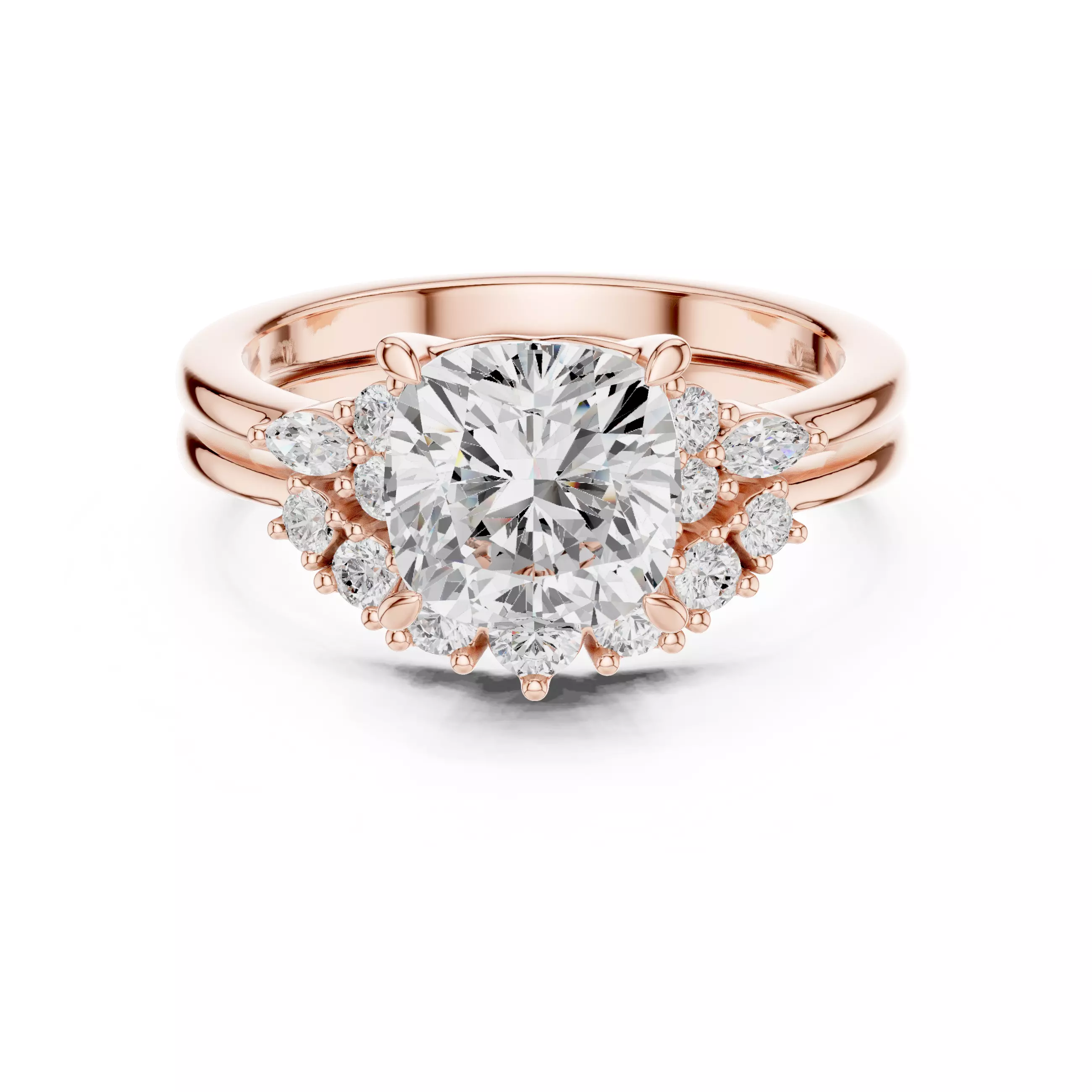 Cushion Cut Diamond Engagement Wedding Ring 3DM STL Video 3D print model_0