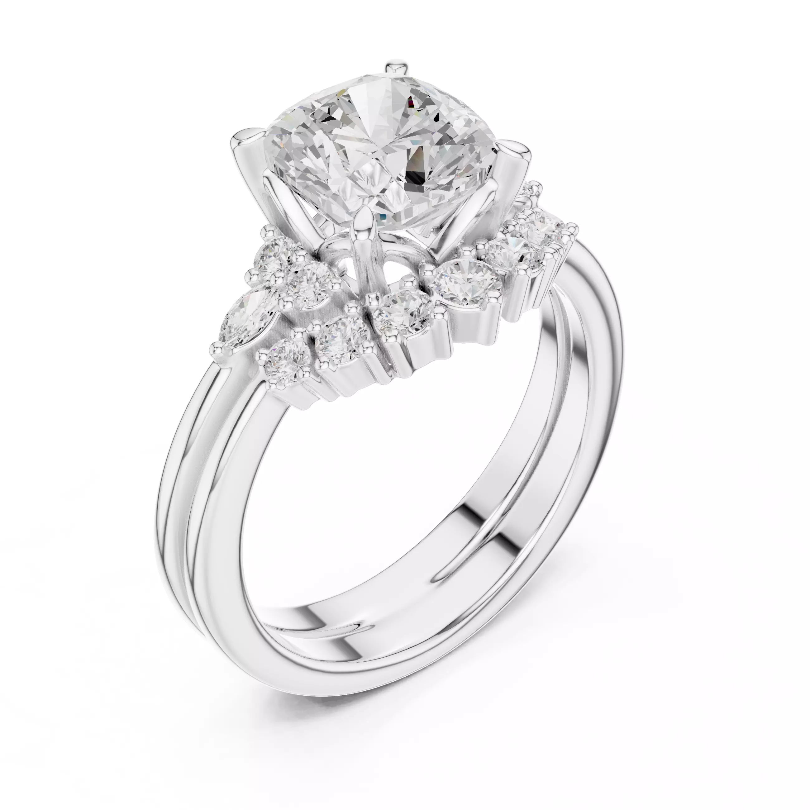 Cushion Cut Diamond Engagement Wedding Ring 3DM STL Video 3D print model_10