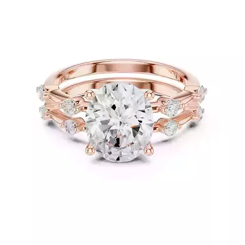 Oval and Round Cut Bridal Wedding Ring Set  3DM STL Video