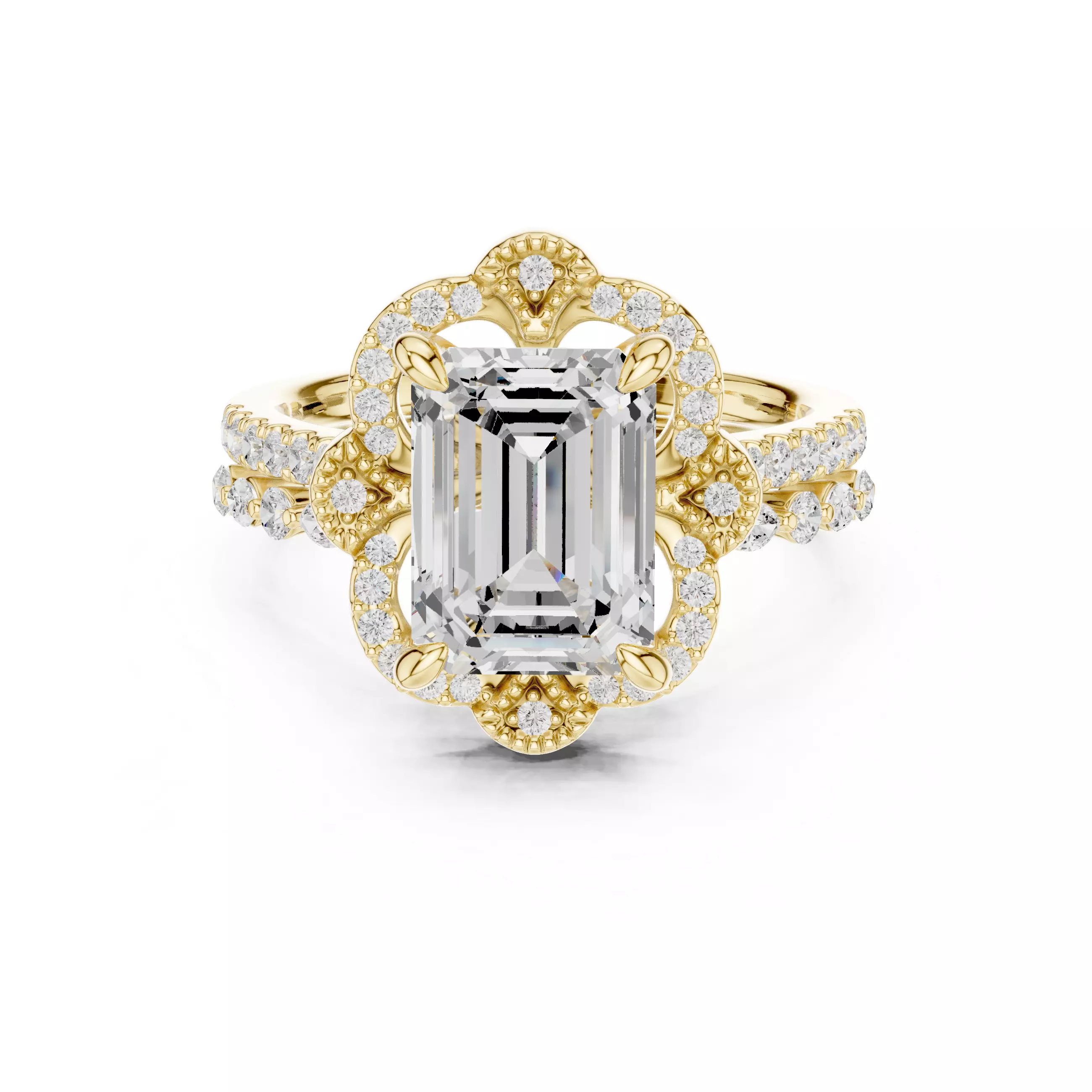 Emerald Cut Diamond Engagement Wedding Ring Set 3DM STL Video 3D print model