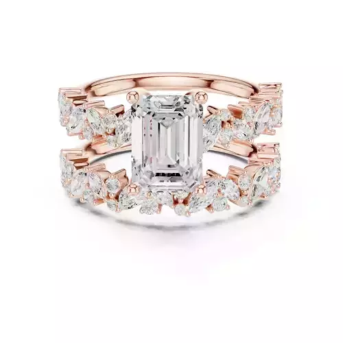 Round and Marquise Shank Emerald Diamond Ring Set 3DM STL Video 3D print model