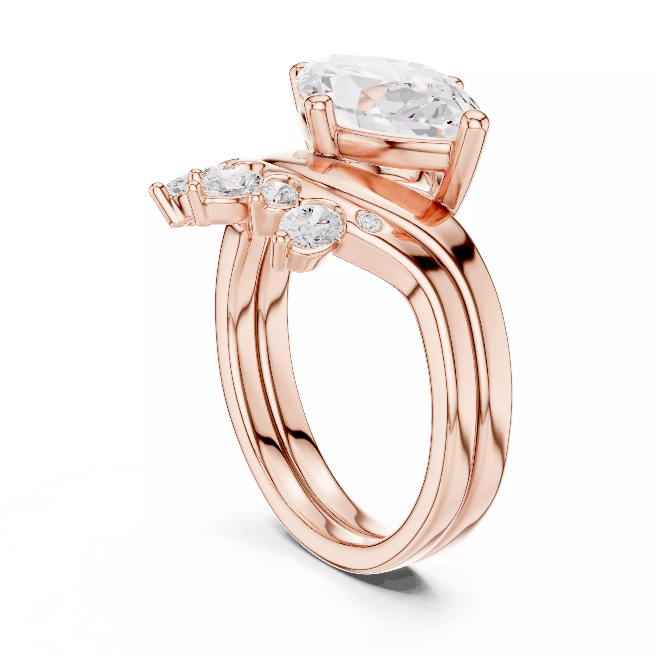 East West Marquise Cut Engagement Wedding Ring Set 3DM STL Video 3D print model_3