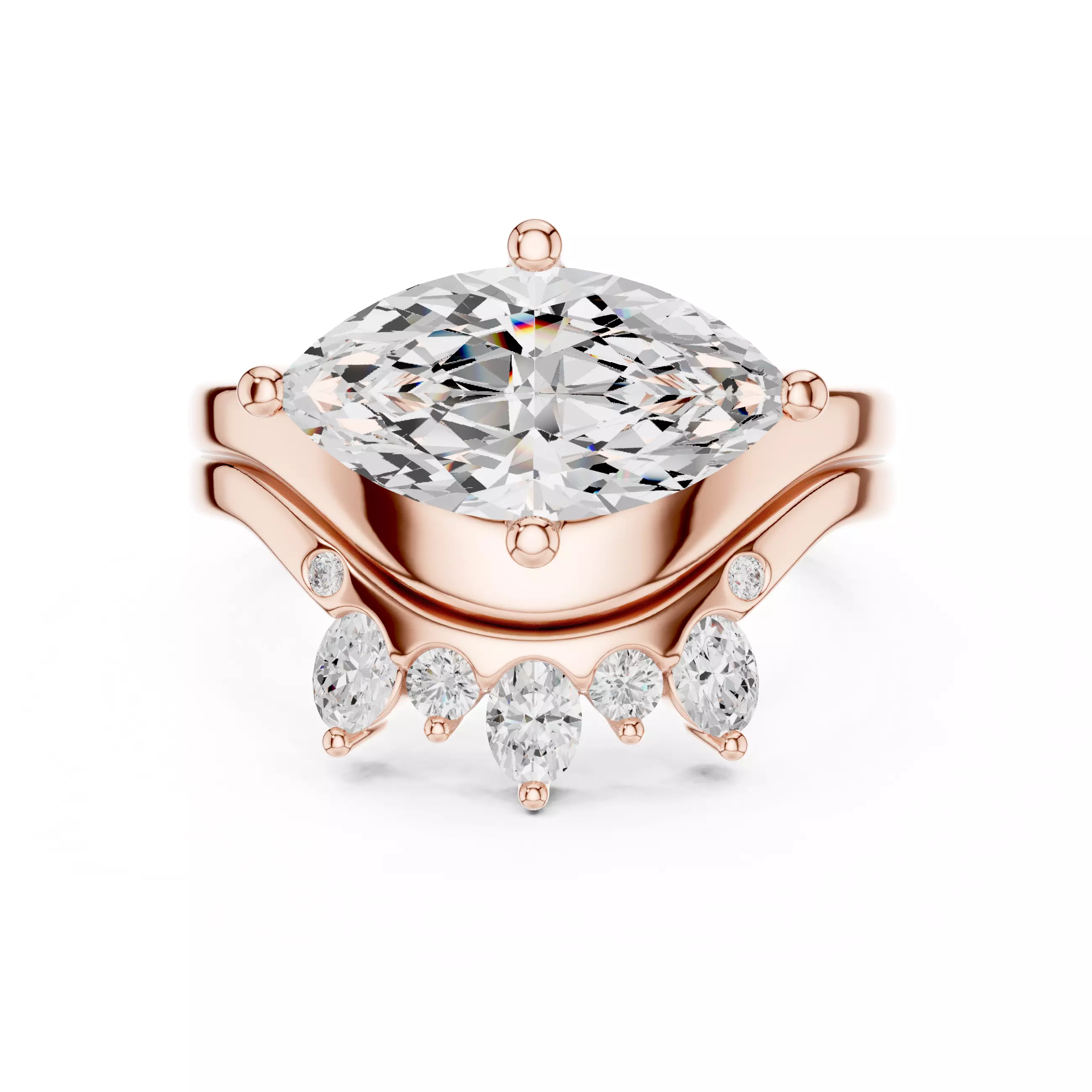 East West Marquise Cut Engagement Wedding Ring Set 3DM STL Video 3D print model_0