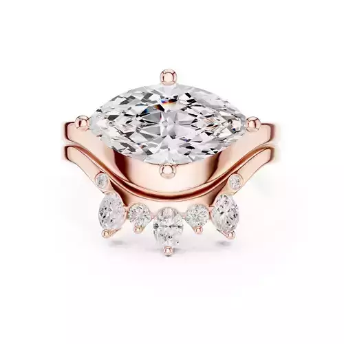 East West Marquise Cut Engagement Wedding Ring Set 3DM STL Video 3D print model