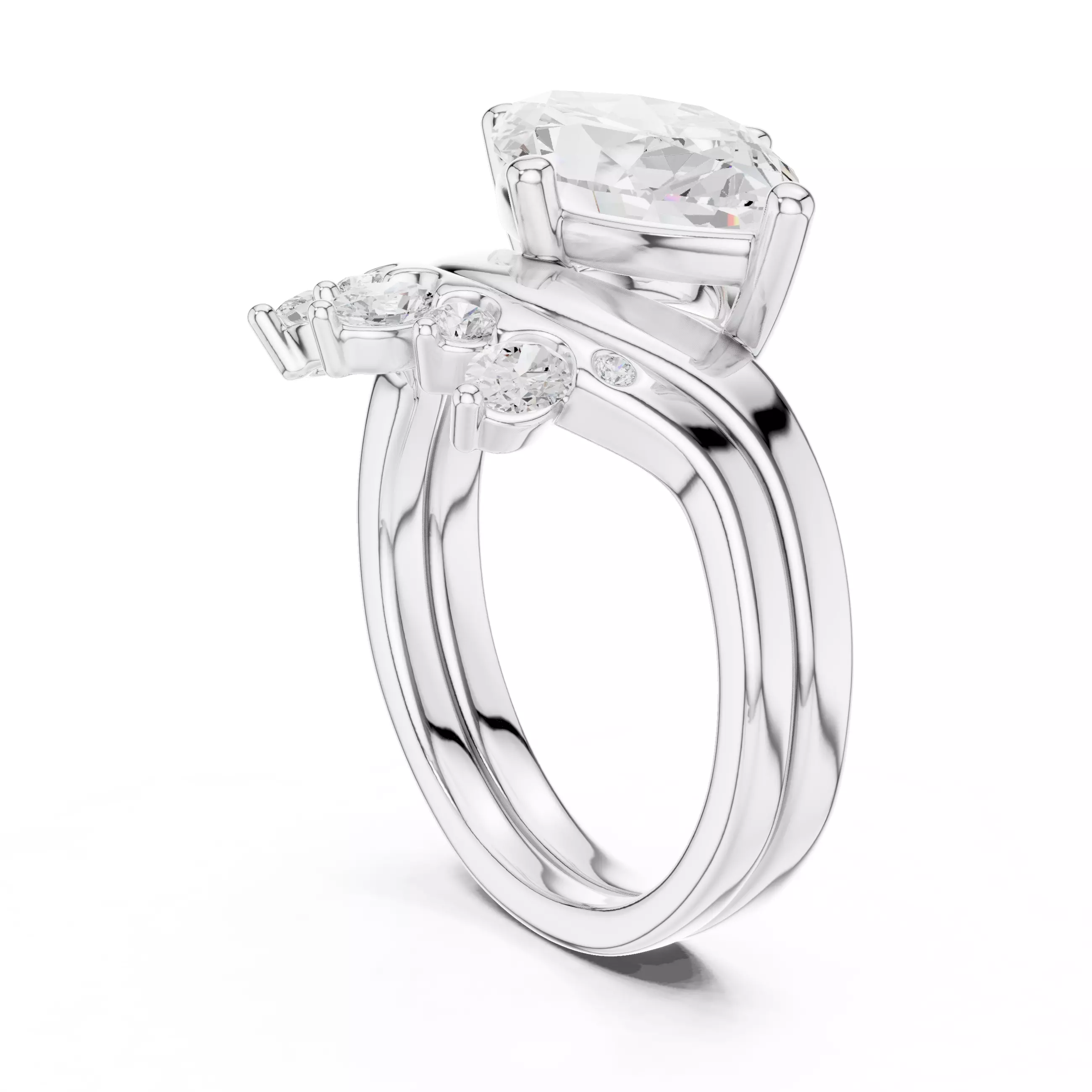 East West Marquise Cut Engagement Wedding Ring Set 3DM STL Video 3D print model_9