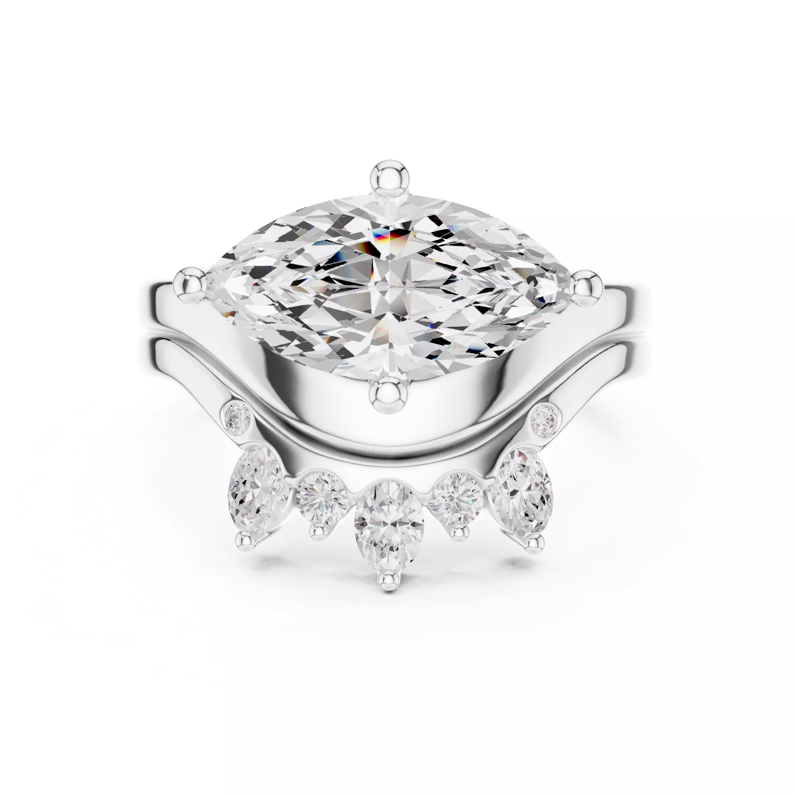 East West Marquise Cut Engagement Wedding Ring Set 3DM STL Video 3D print model_2