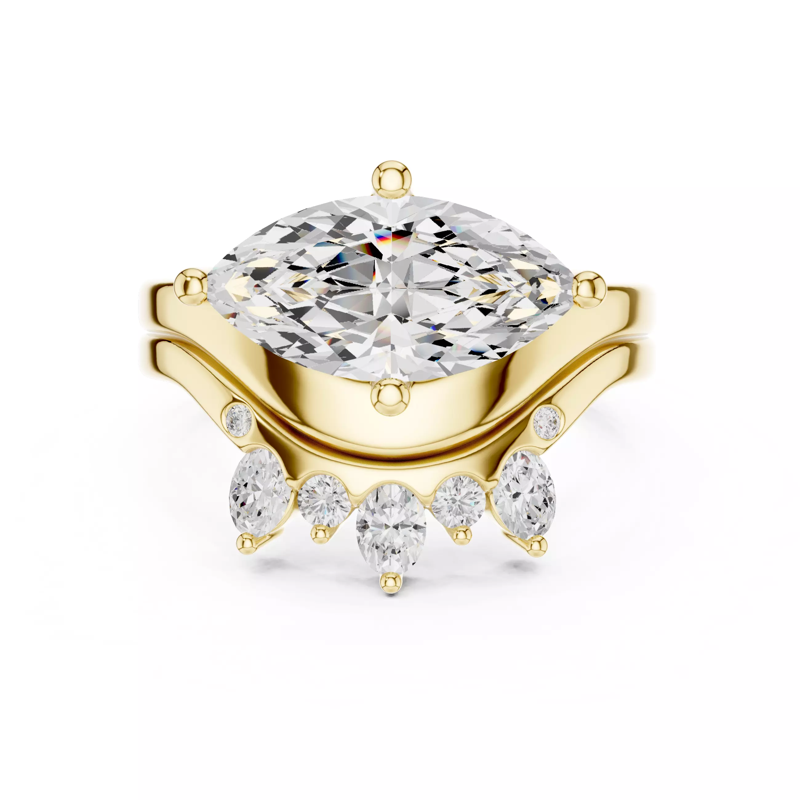 East West Marquise Cut Engagement Wedding Ring Set 3DM STL Video 3D print model_1