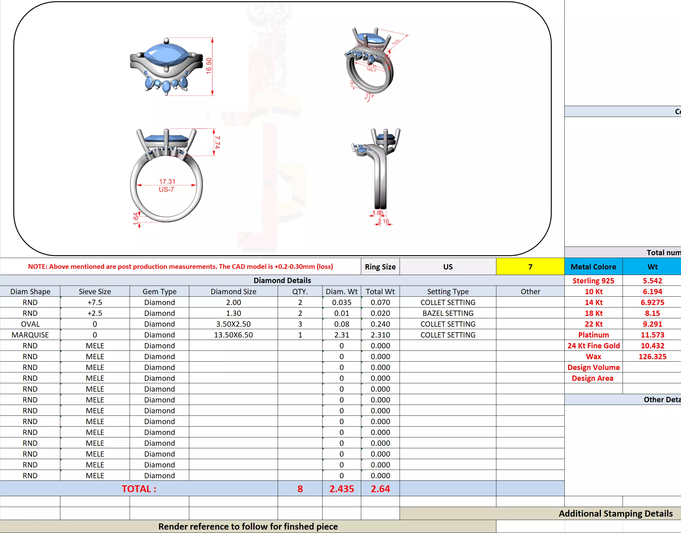 East West Marquise Cut Engagement Wedding Ring Set 3DM STL Video 3D print model_13