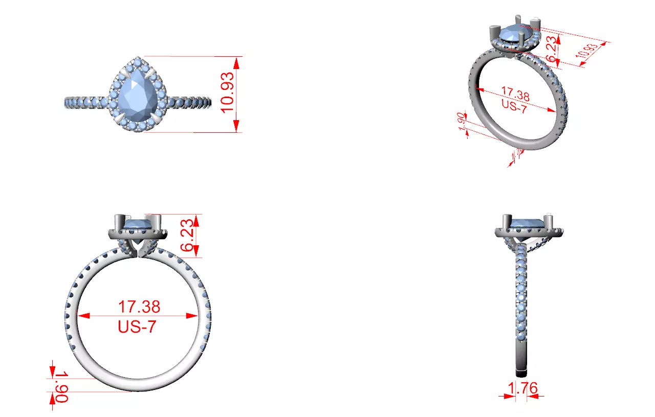  Diamond On Prong Pear Cut Engagement Wedding Ring 3DM STL Video 3D print model_12