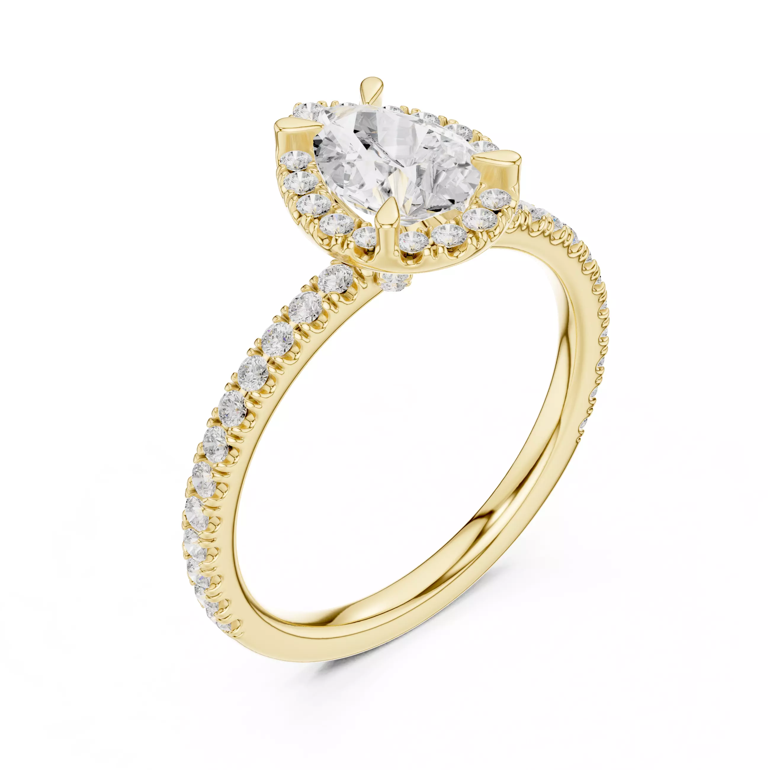  Diamond On Prong Pear Cut Engagement Wedding Ring 3DM STL Video 3D print model_7