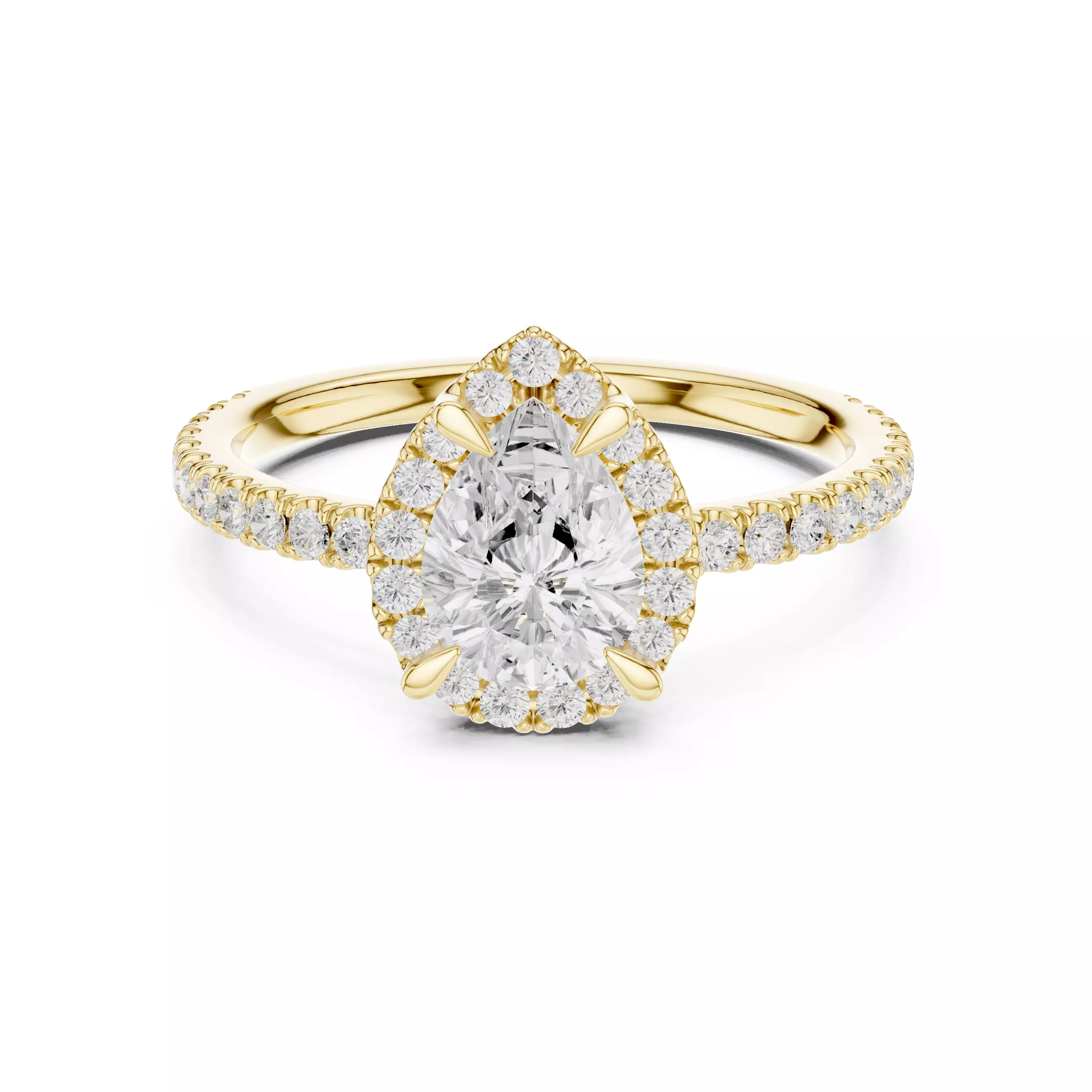  Diamond On Prong Pear Cut Engagement Wedding Ring 3DM STL Video 3D print model_1