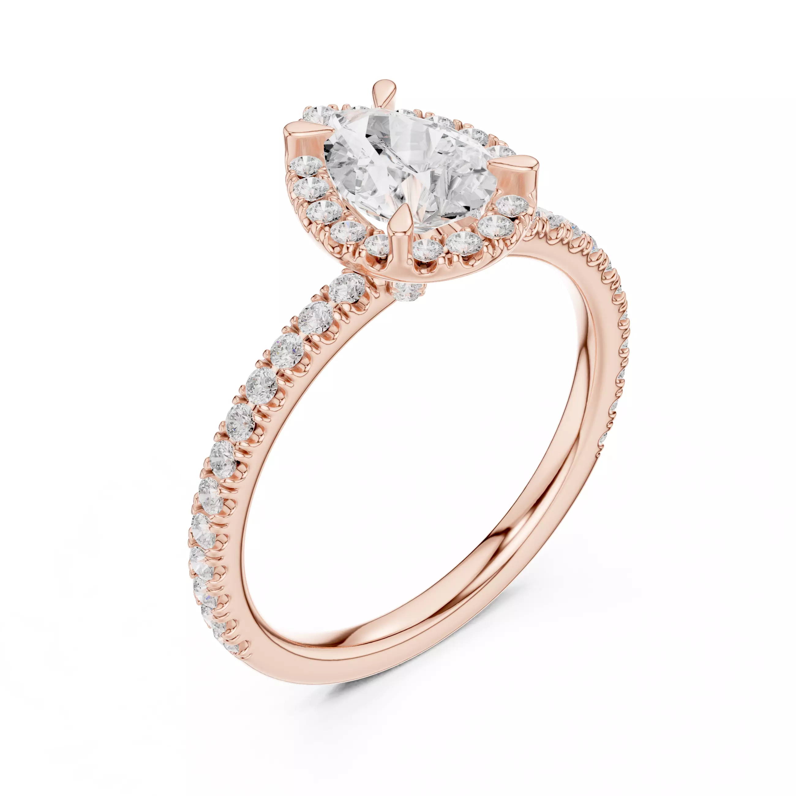  Diamond On Prong Pear Cut Engagement Wedding Ring 3DM STL Video 3D print model_4