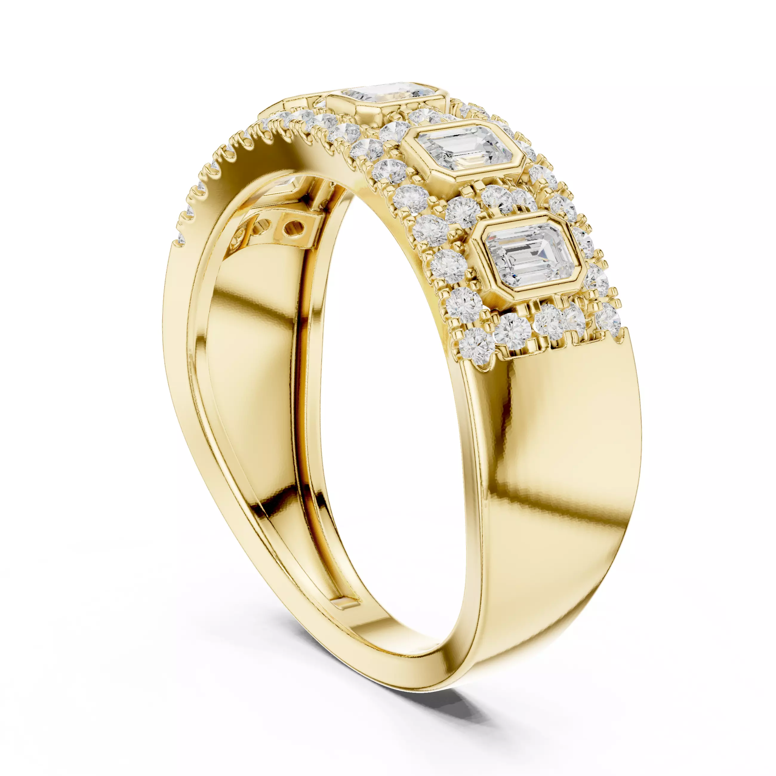 Emerald Bezel Set Diamond Engagement Wedding Ring 3DM STL Video 3D print model_6