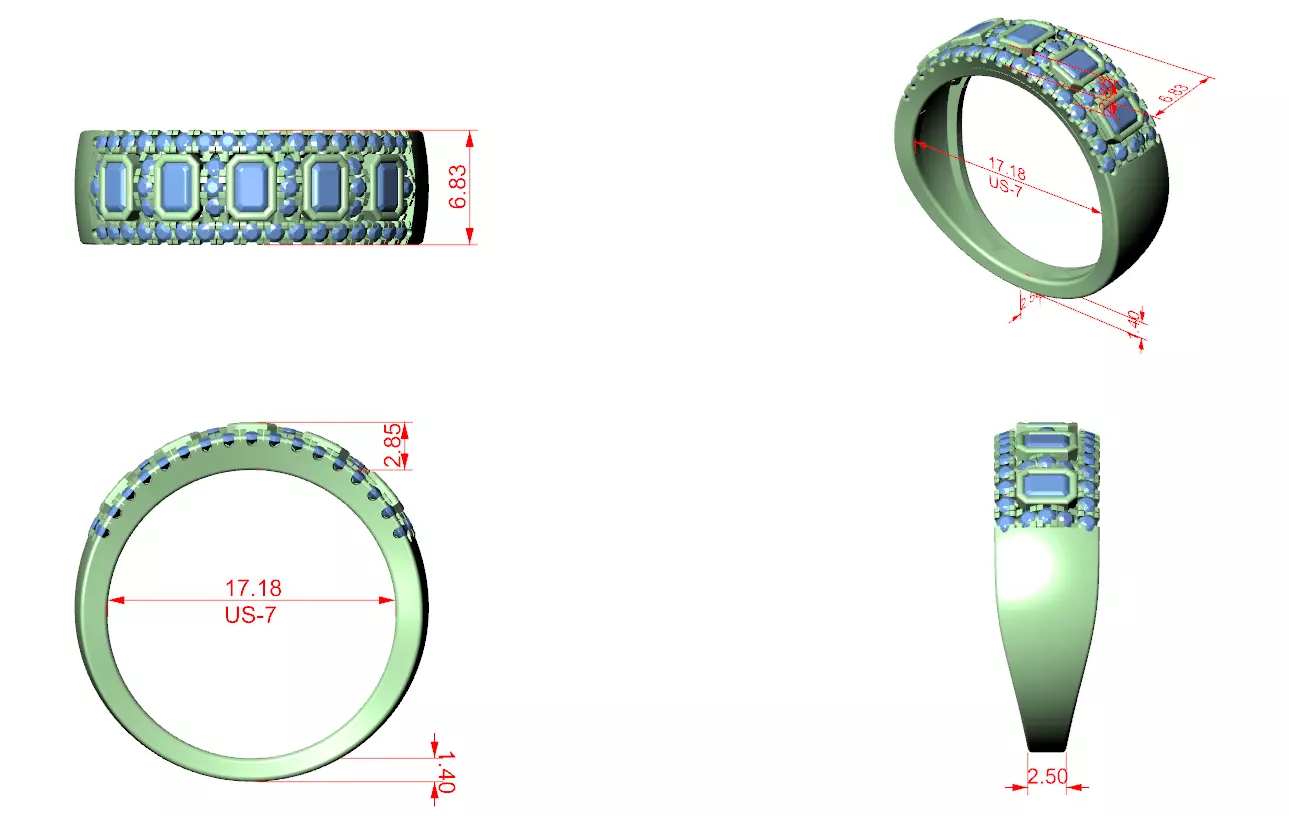 Emerald Bezel Set Diamond Engagement Wedding Ring 3DM STL Video 3D print model_12