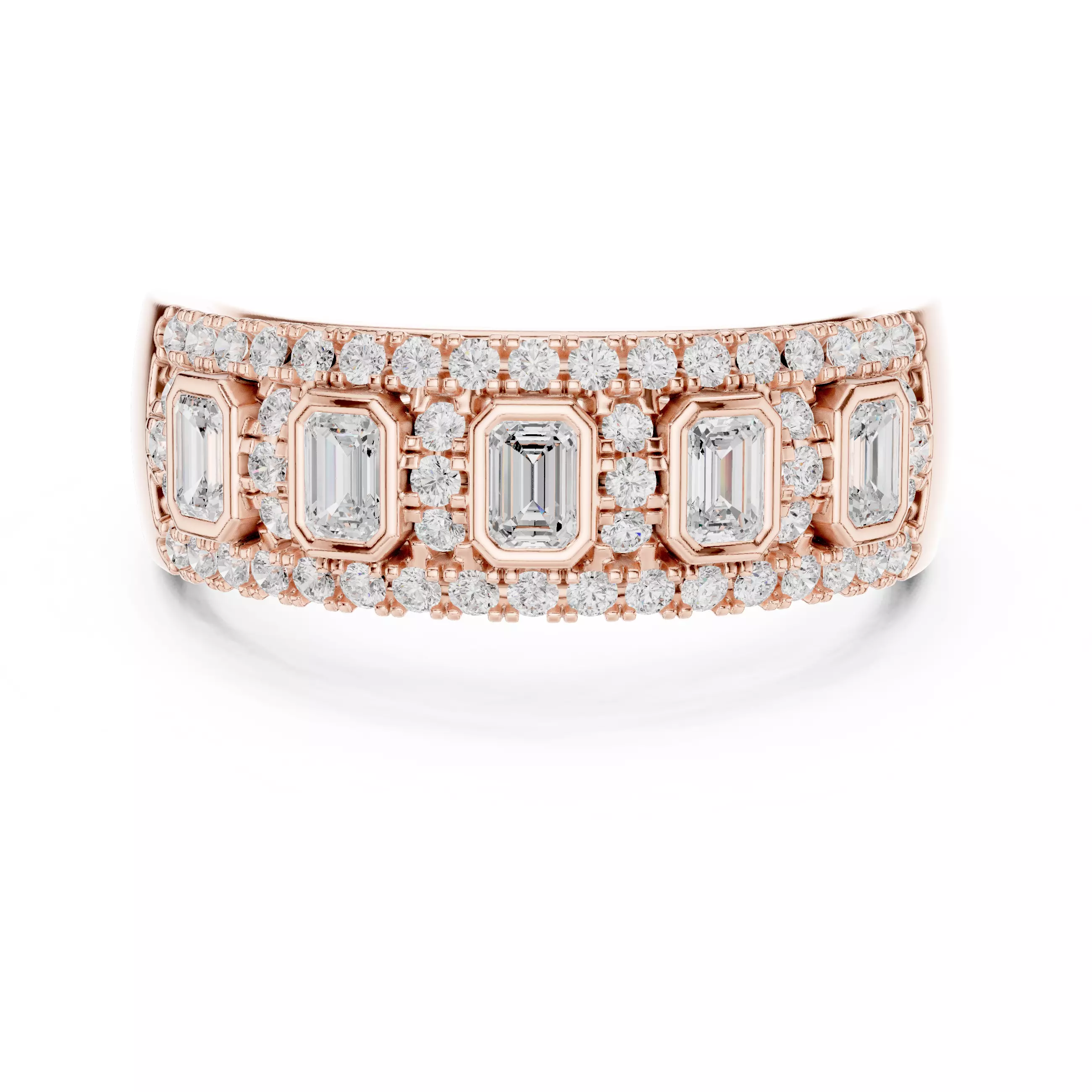 Emerald Bezel Set Diamond Engagement Wedding Ring 3DM STL Video 3D print model_0