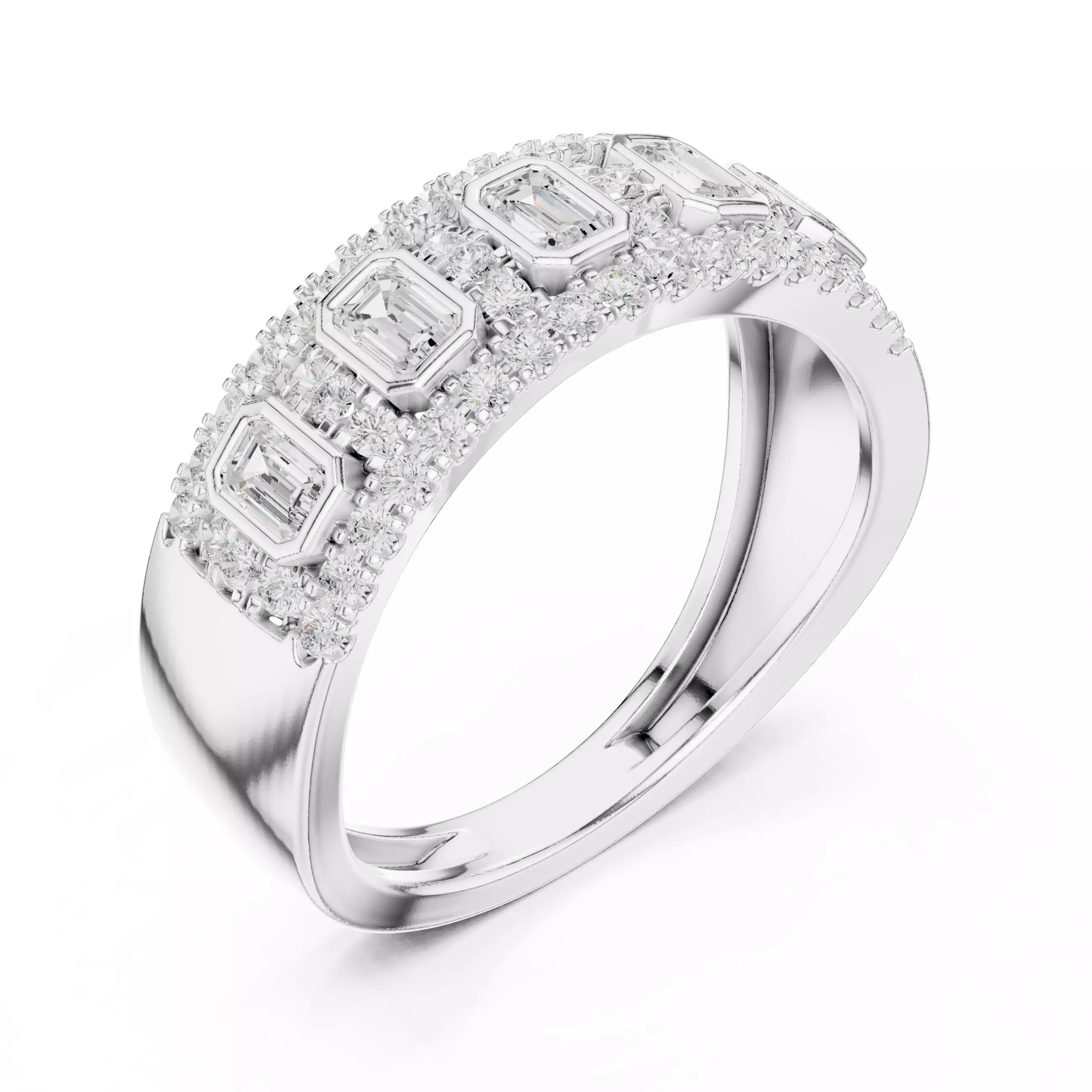 Emerald Bezel Set Diamond Engagement Wedding Ring 3DM STL Video 3D print model_10