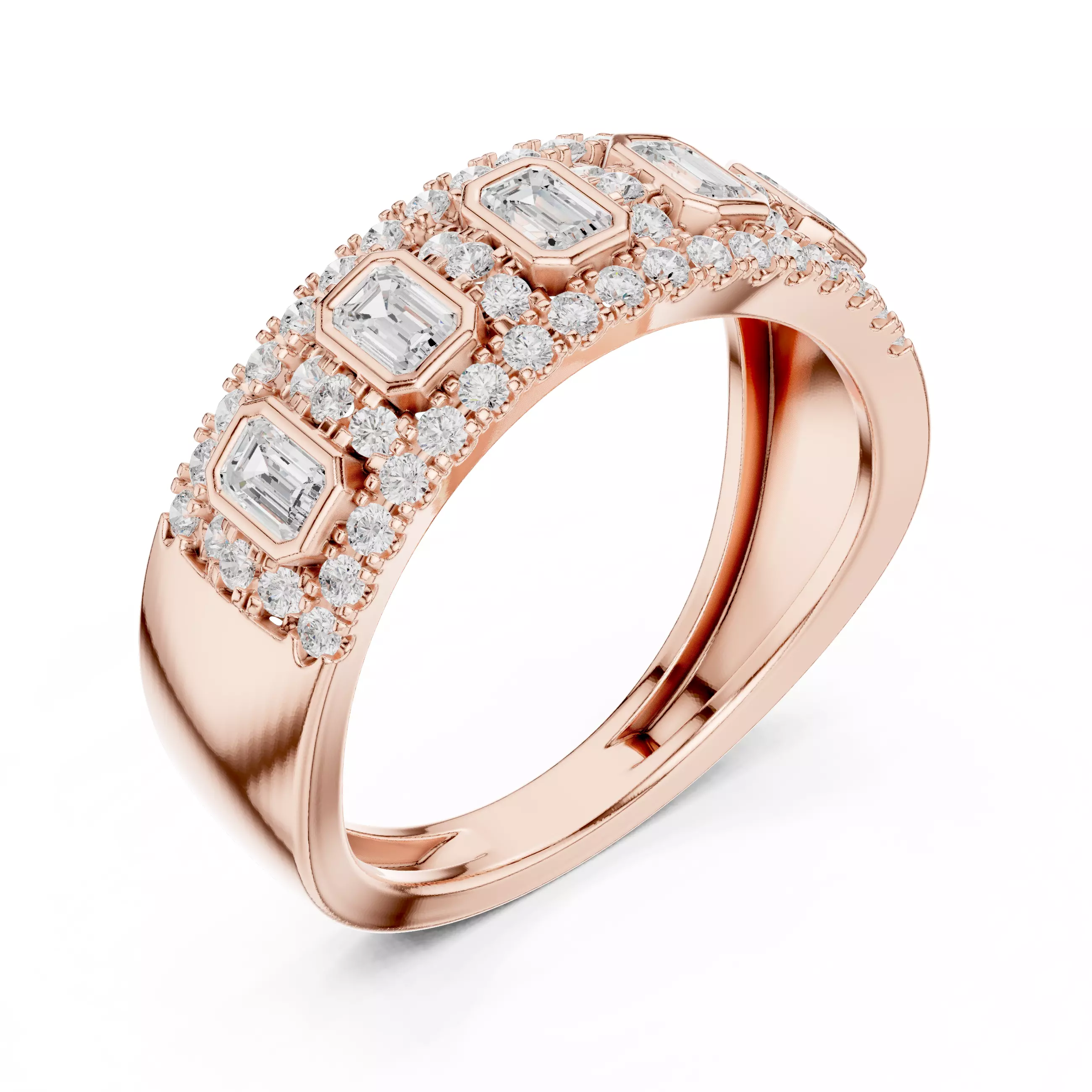 Emerald Bezel Set Diamond Engagement Wedding Ring 3DM STL Video 3D print model_4