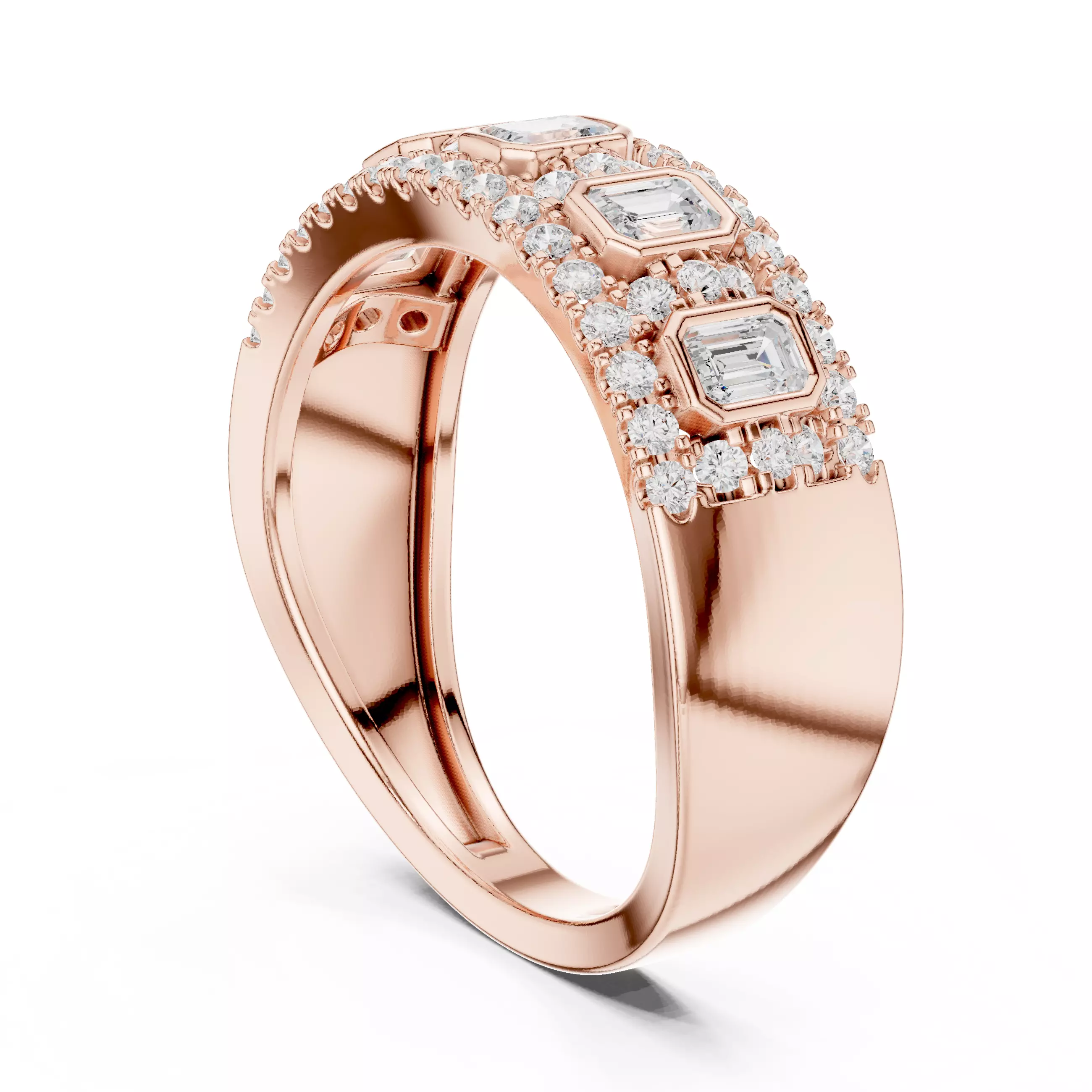 Emerald Bezel Set Diamond Engagement Wedding Ring 3DM STL Video 3D print model_3