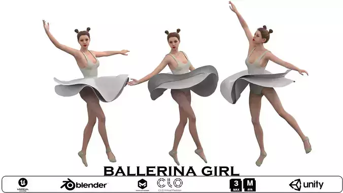 Ballerina girl in 3 poses Low-poly 3D model