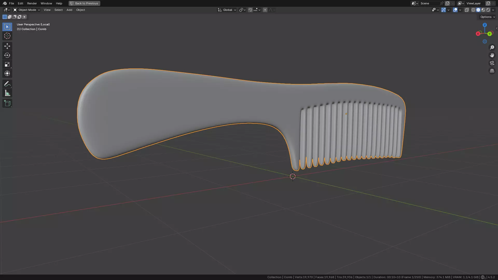 Wide teeth hair comb Low-poly 3D model_4