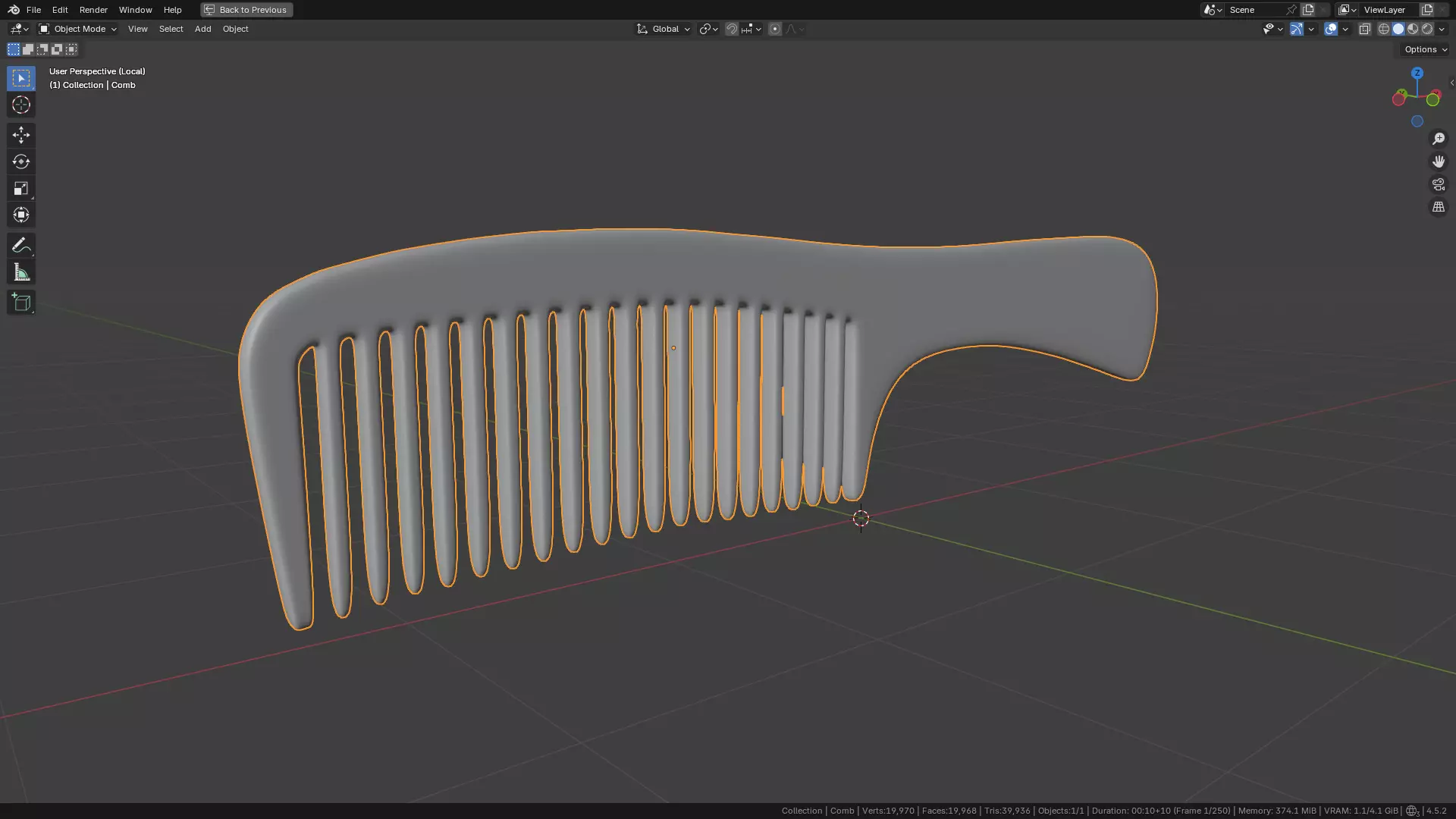 Wide teeth hair comb Low-poly 3D model_3