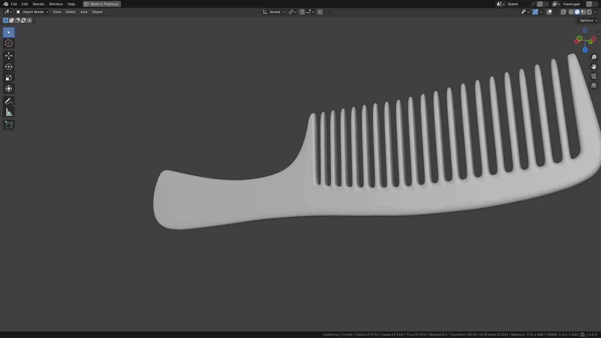 Wide teeth hair comb Low-poly 3D model_9
