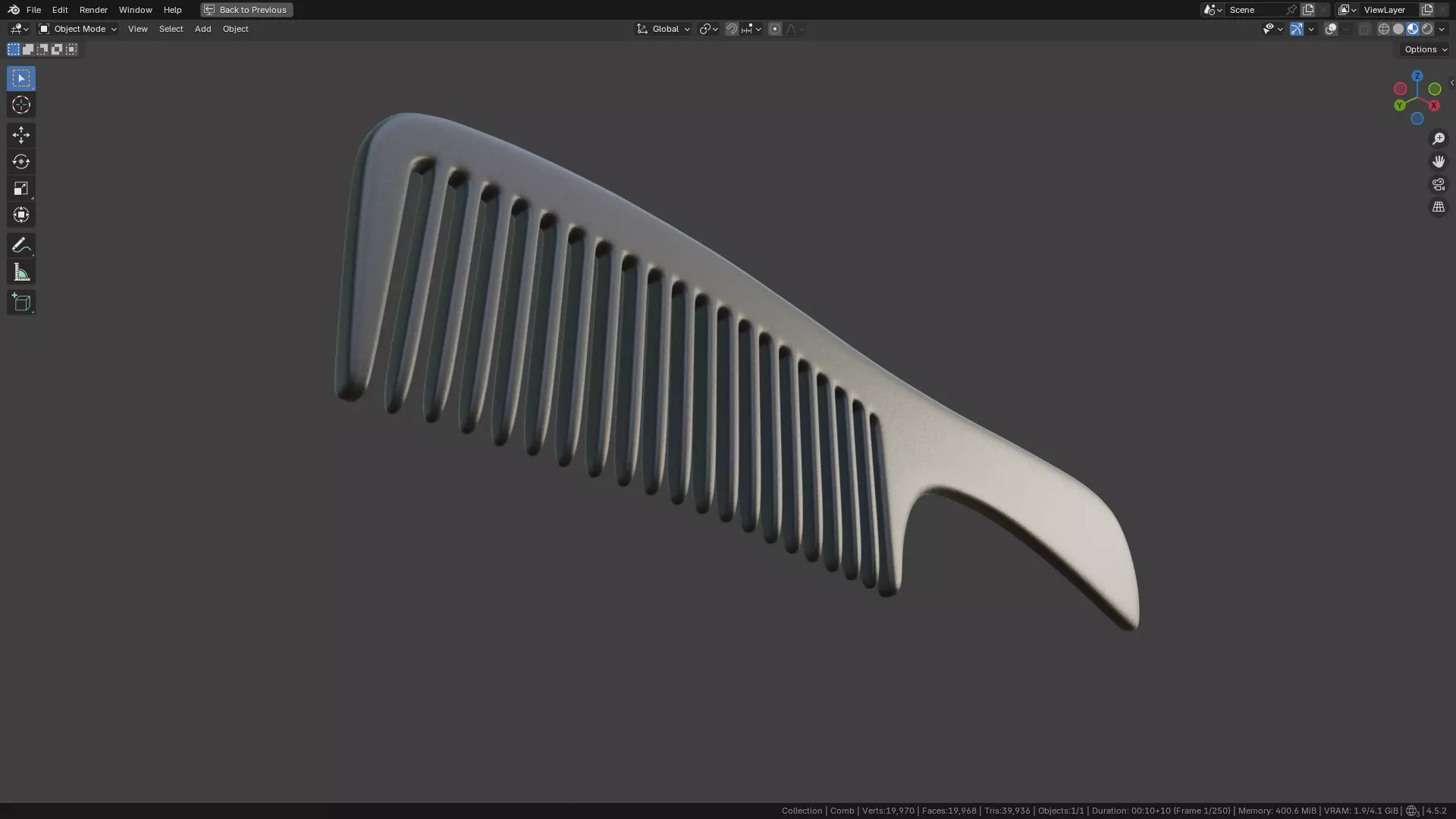 Wide teeth hair comb Low-poly 3D model_25