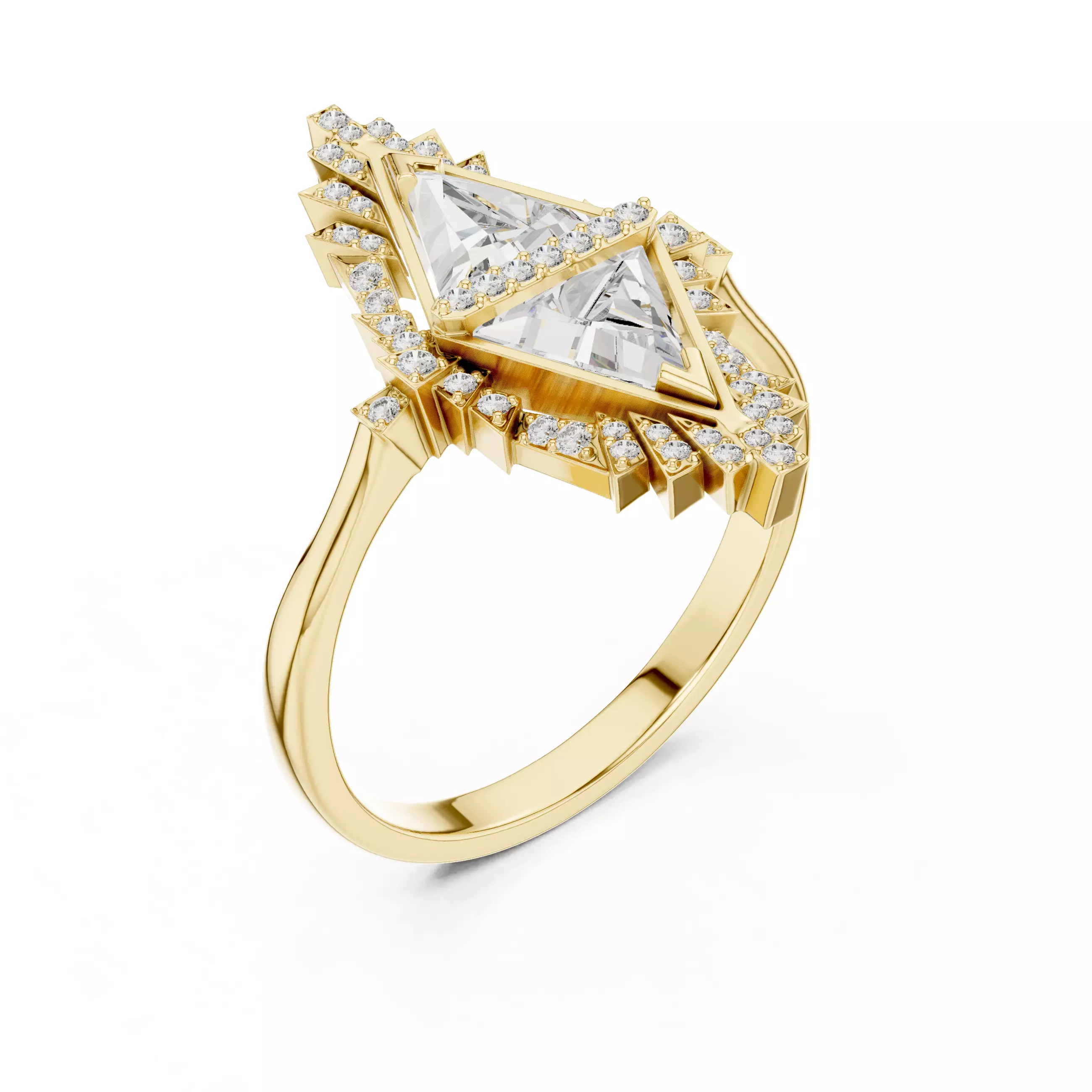 Tringle Cut Diamond Engagement Wedding Ring 3DM STL Video 3D print model_7