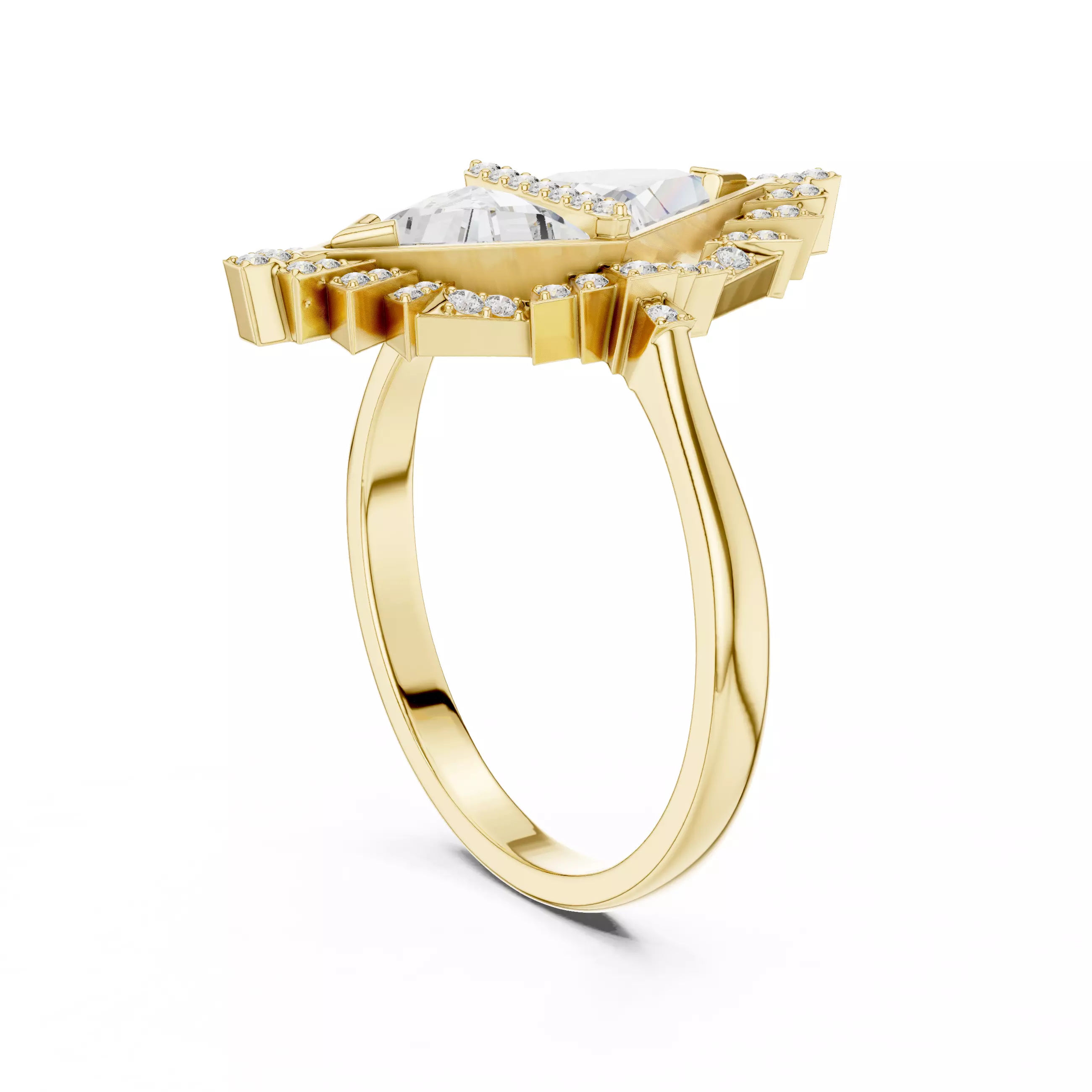 Tringle Cut Diamond Engagement Wedding Ring 3DM STL Video 3D print model_6