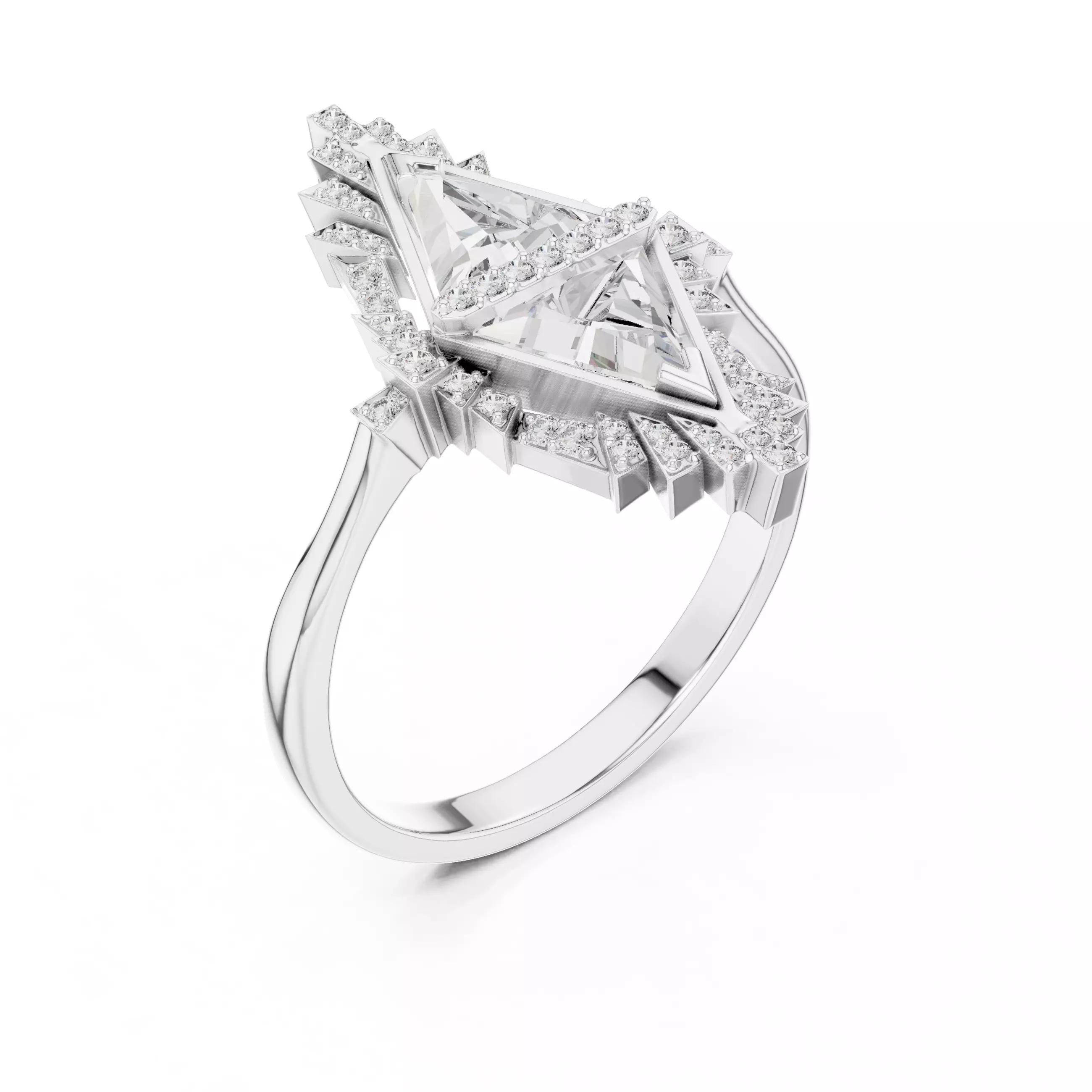 Tringle Cut Diamond Engagement Wedding Ring 3DM STL Video 3D print model_10