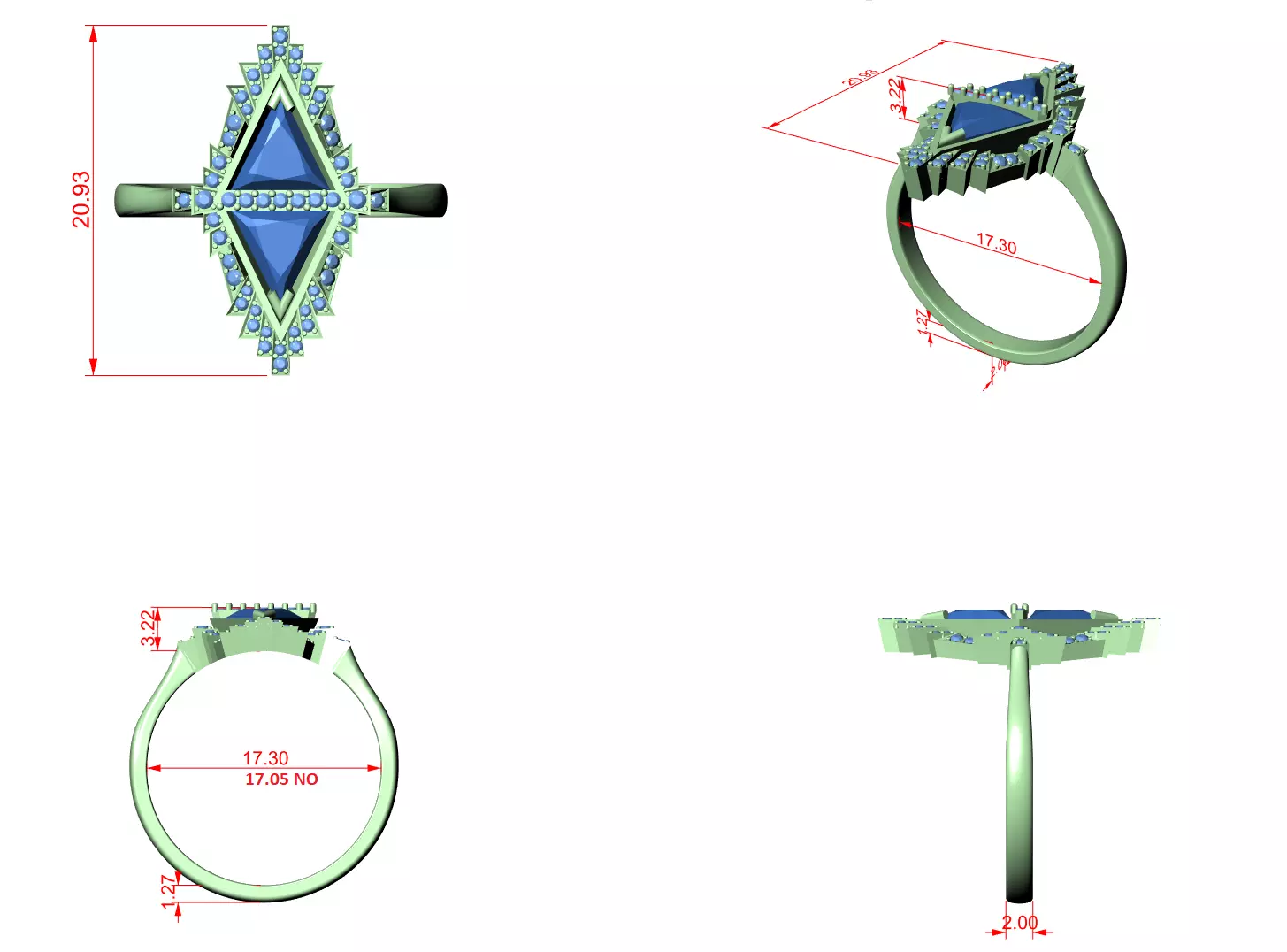 Tringle Cut Diamond Engagement Wedding Ring 3DM STL Video 3D print model_12